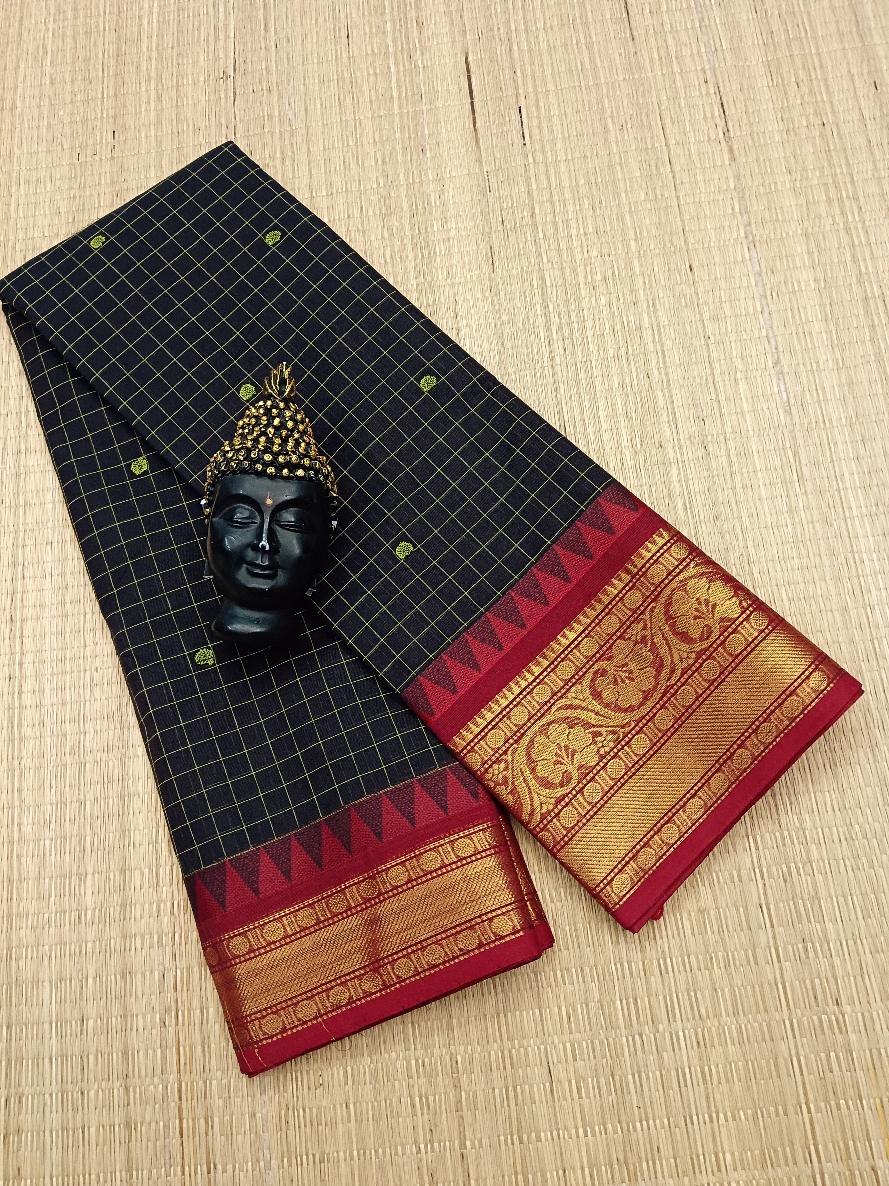 Kanchi Cotton - Festival Fusion -Korvai Checks Butta -Black - KCFCB35