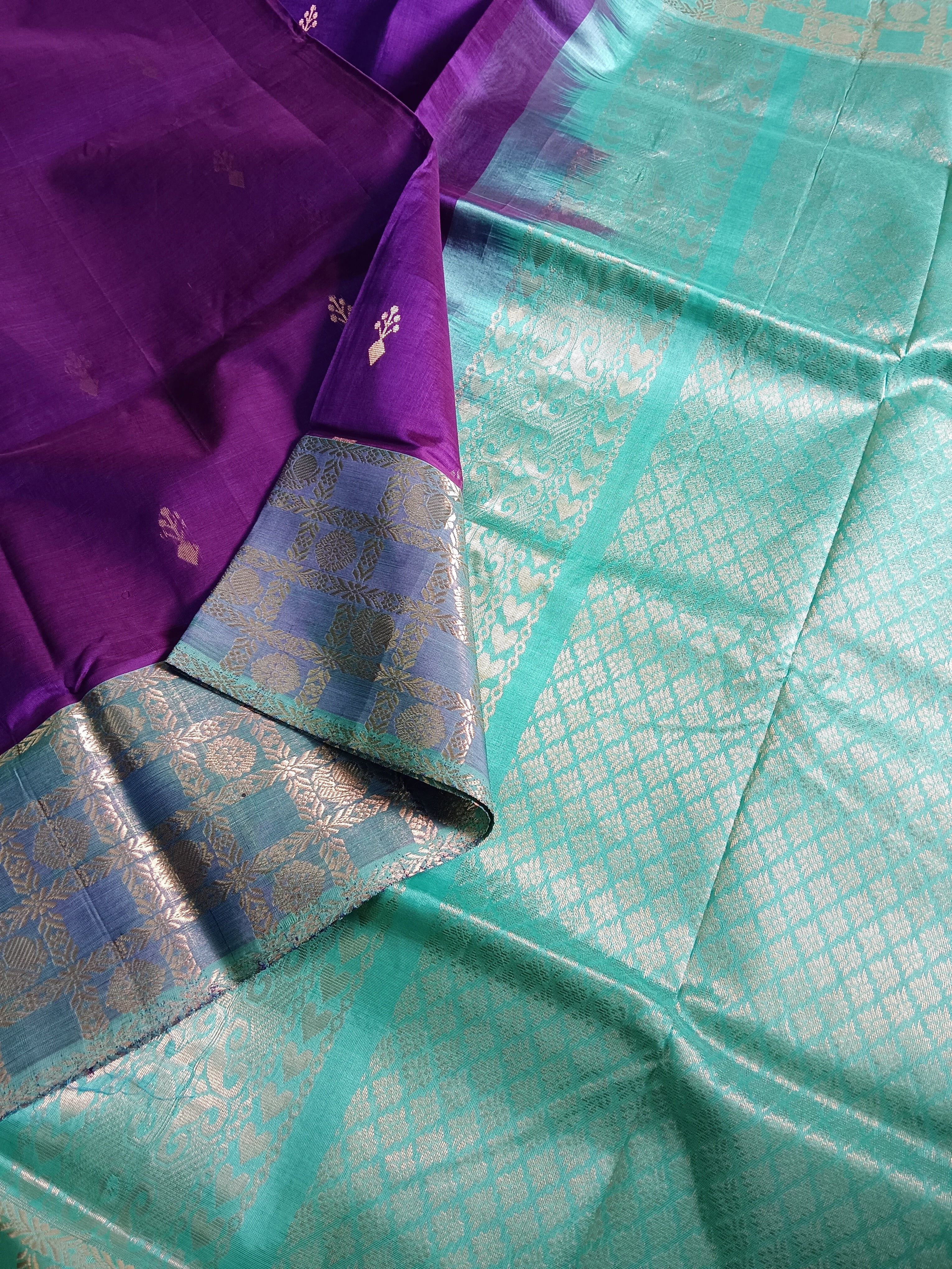 Handloom Kanchi Silk Cotton - Butta - Violet-HSC28