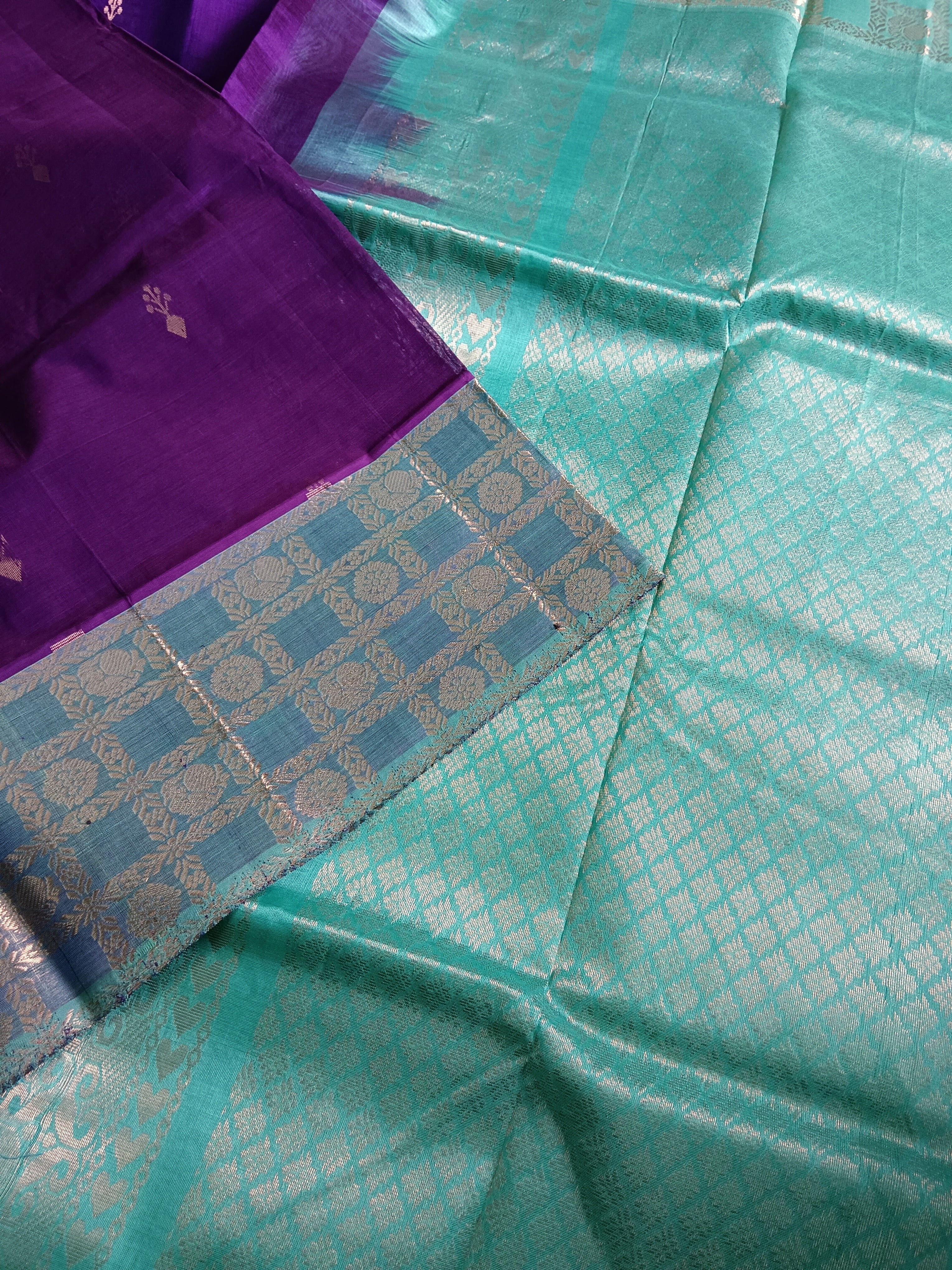 Handloom Kanchi Silk Cotton - Butta - Violet-HSC28