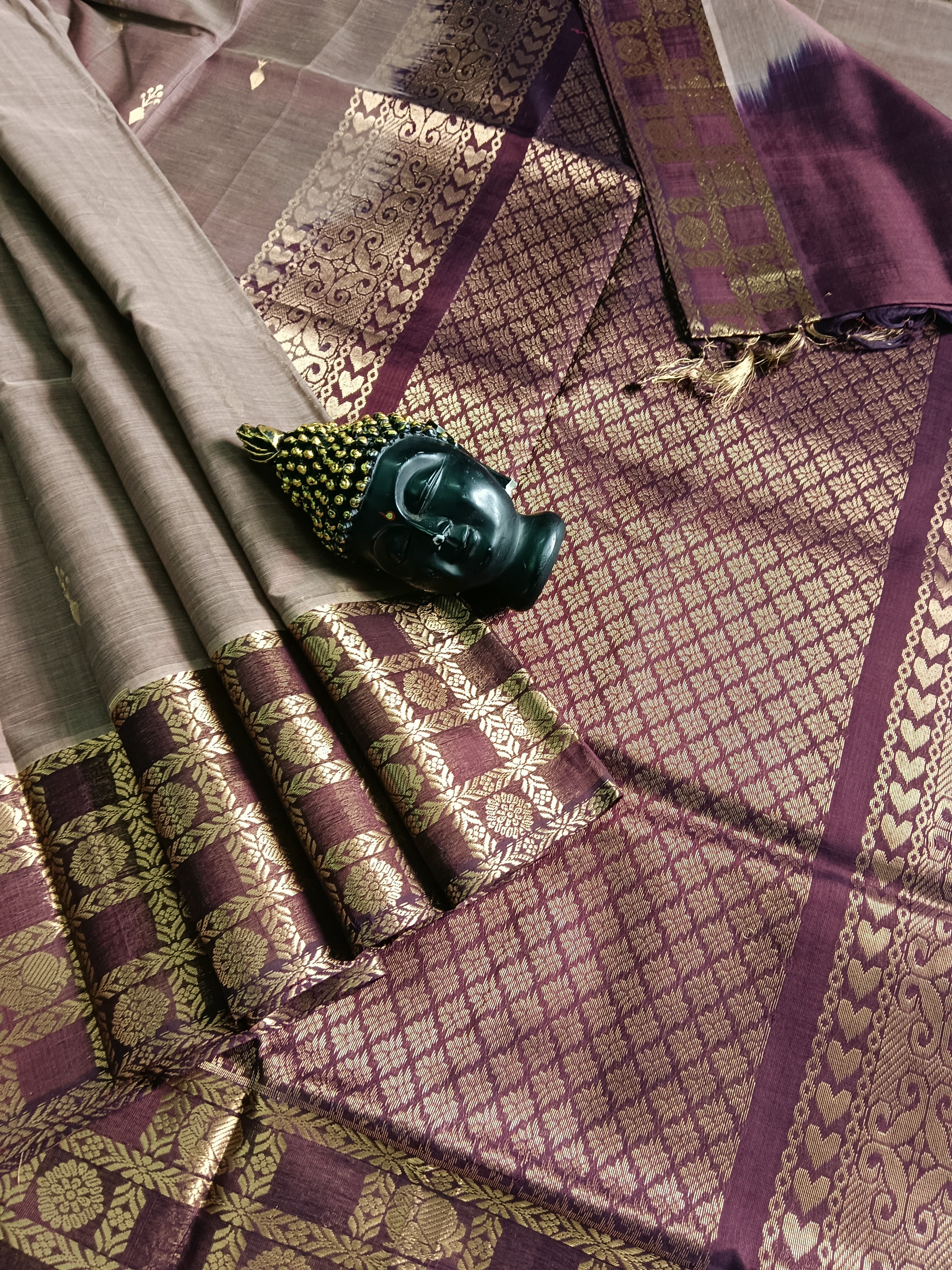 Handloom Kanchi Silk Cotton - Butta - Choclate- HSC29