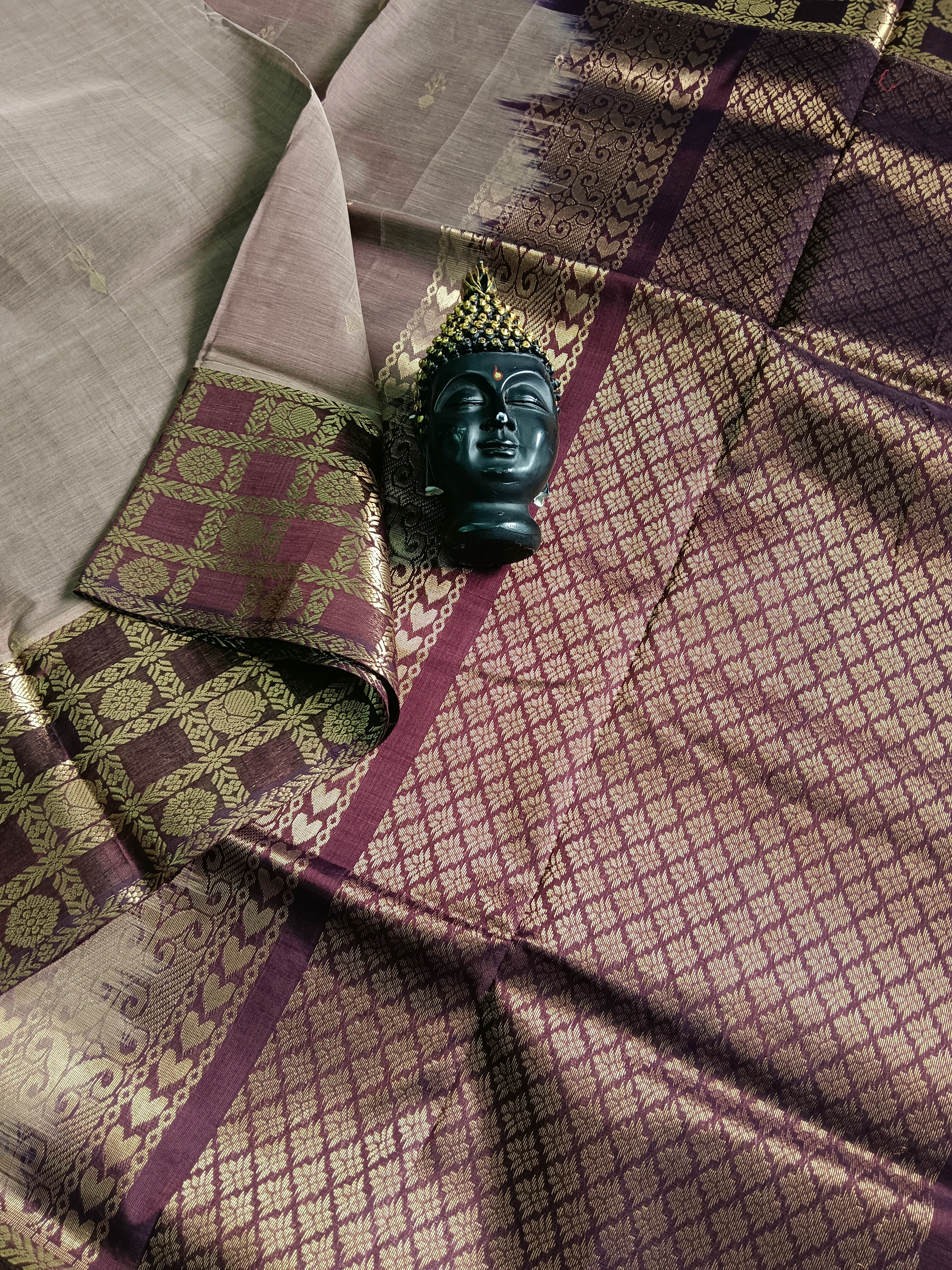 Handloom Kanchi Silk Cotton - Butta - Choclate- HSC29