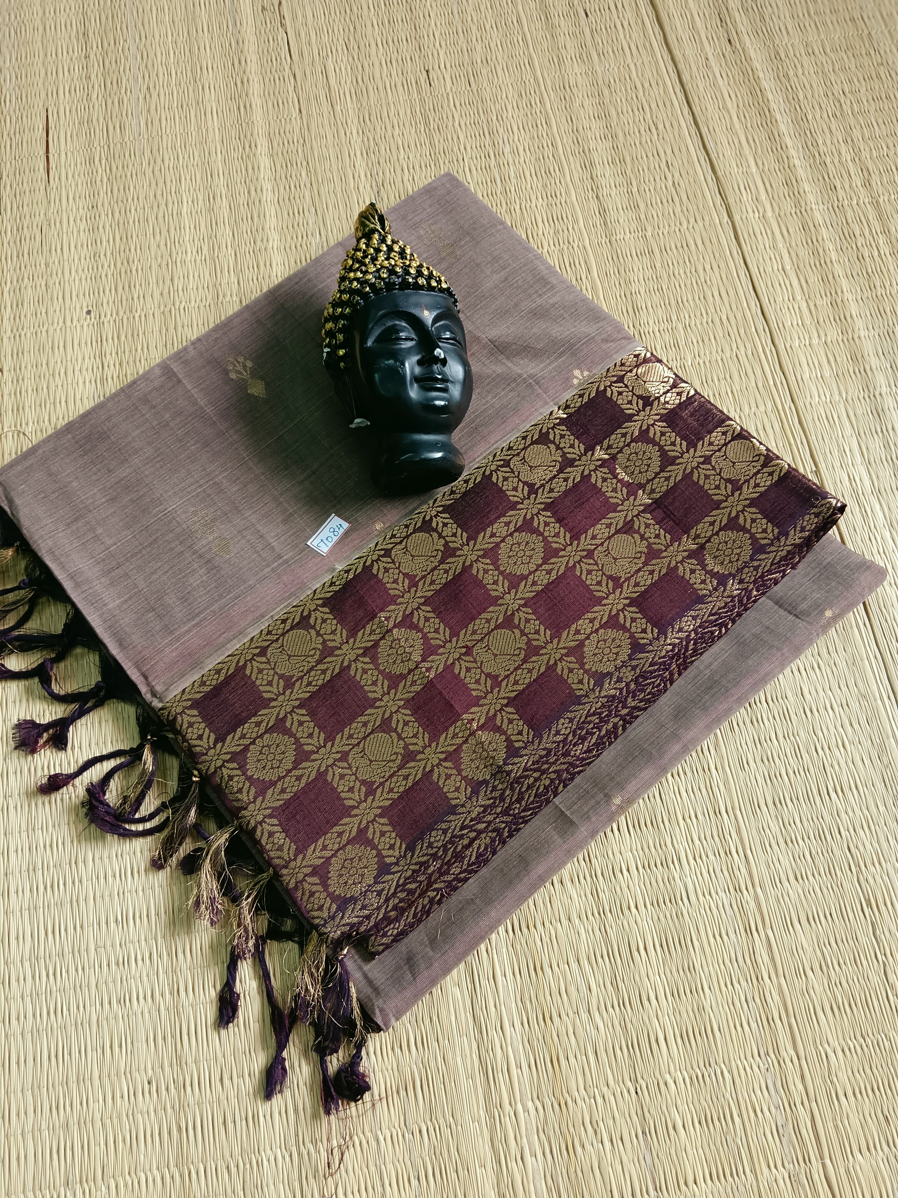 Handloom Kanchi Silk Cotton - Butta - Choclate- HSC29