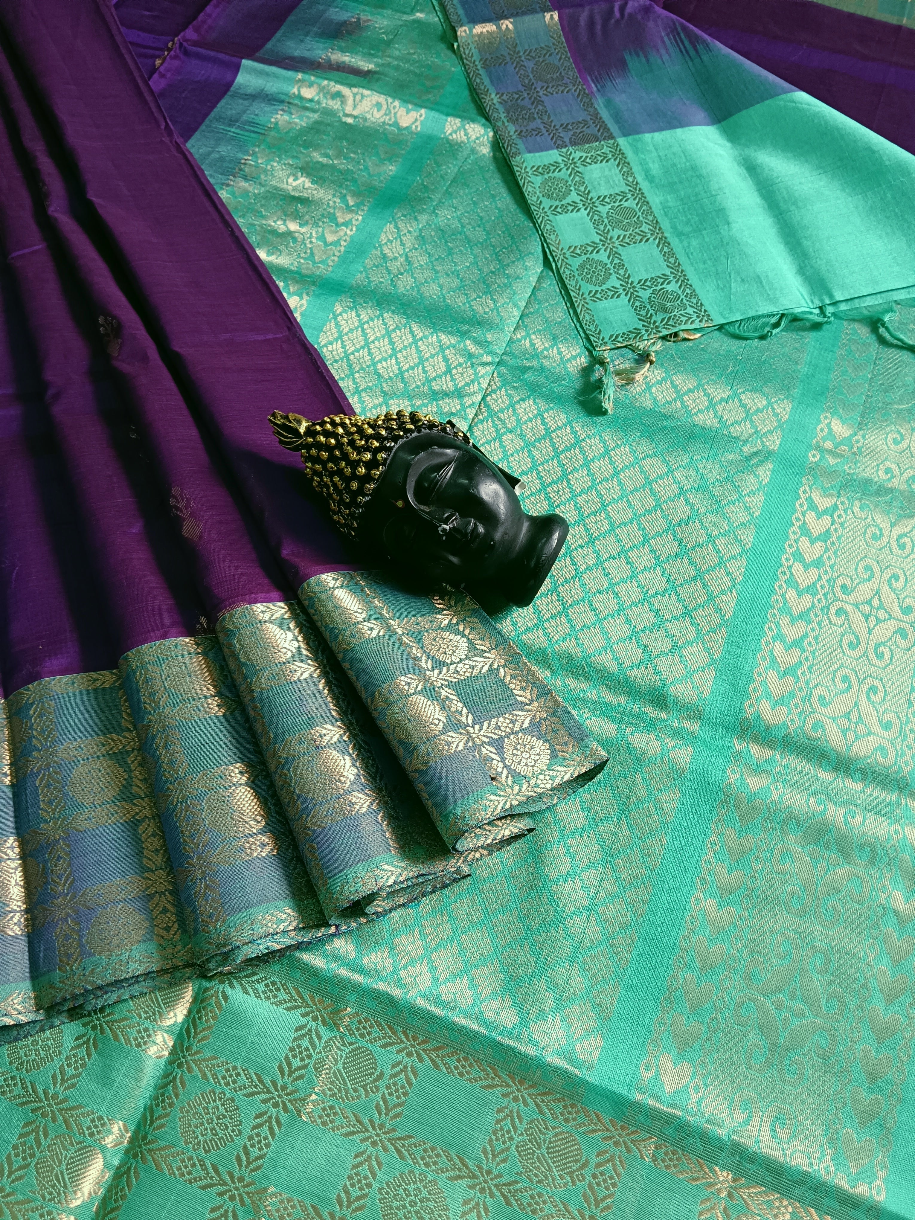 Handloom Kanchi Silk Cotton - Butta - Violet-HSC28