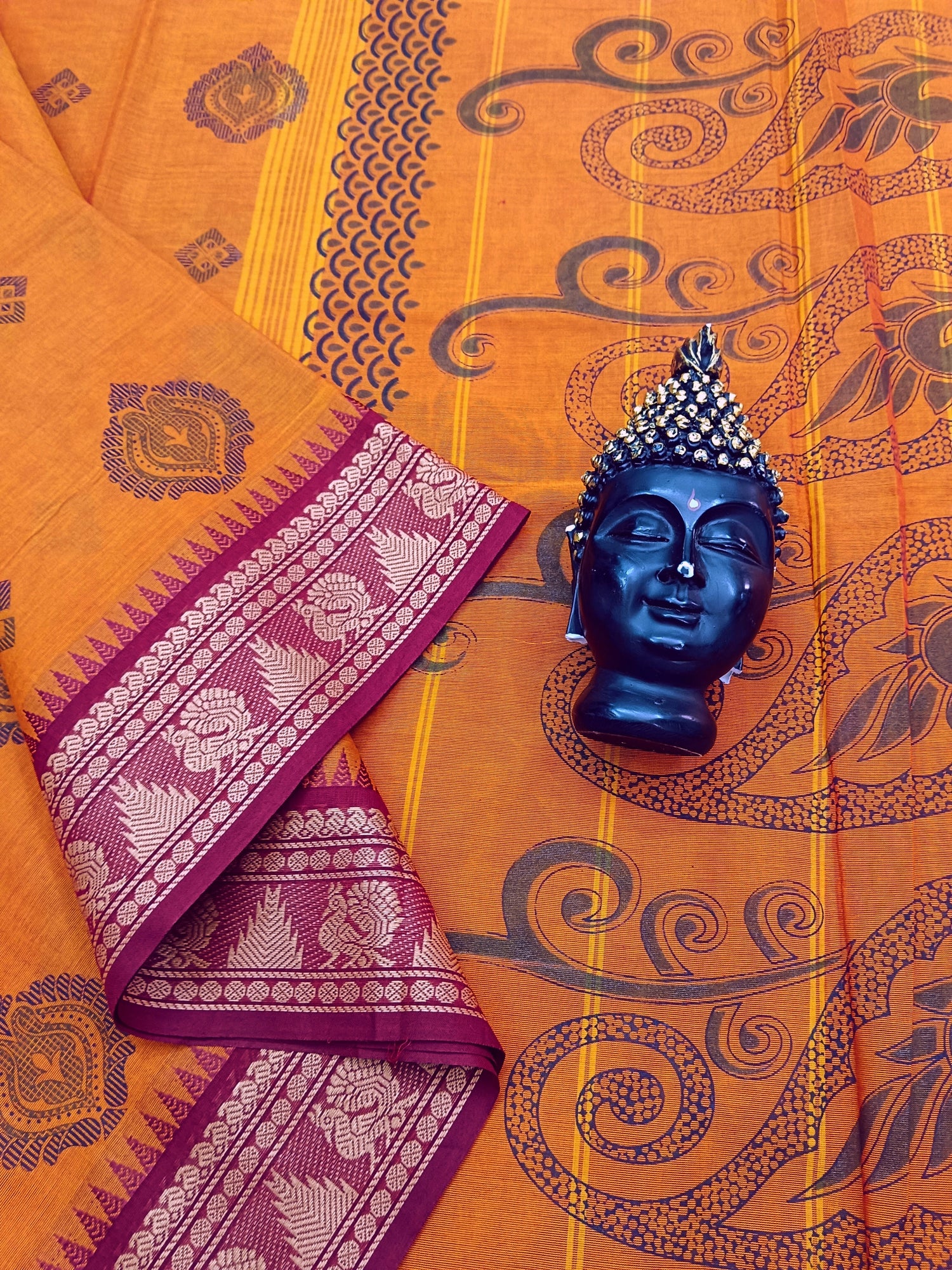 Chettinad Cotton - Printed-Orange -CPC03