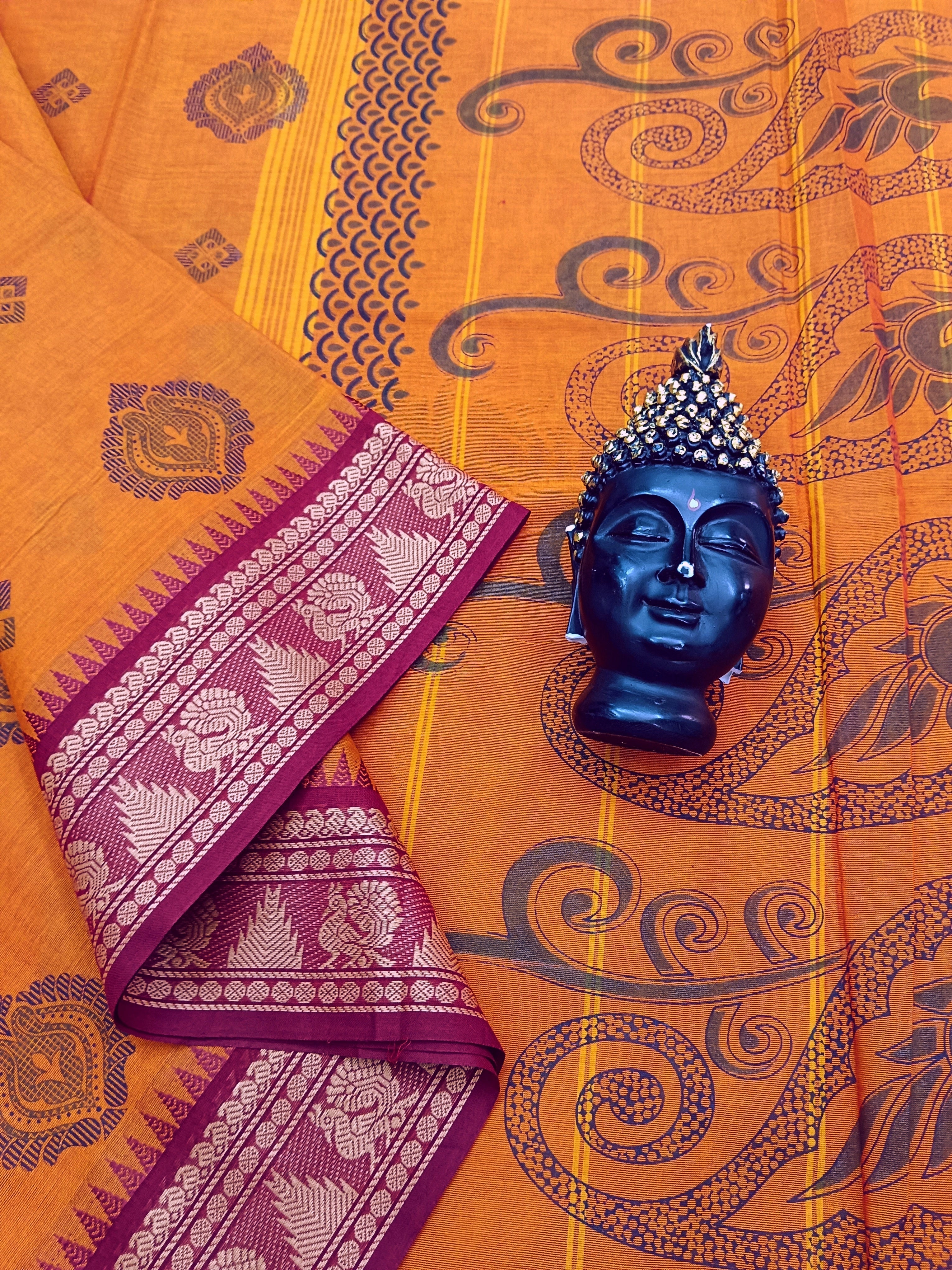 Chettinad Cotton - Printed-Orange -CPC03