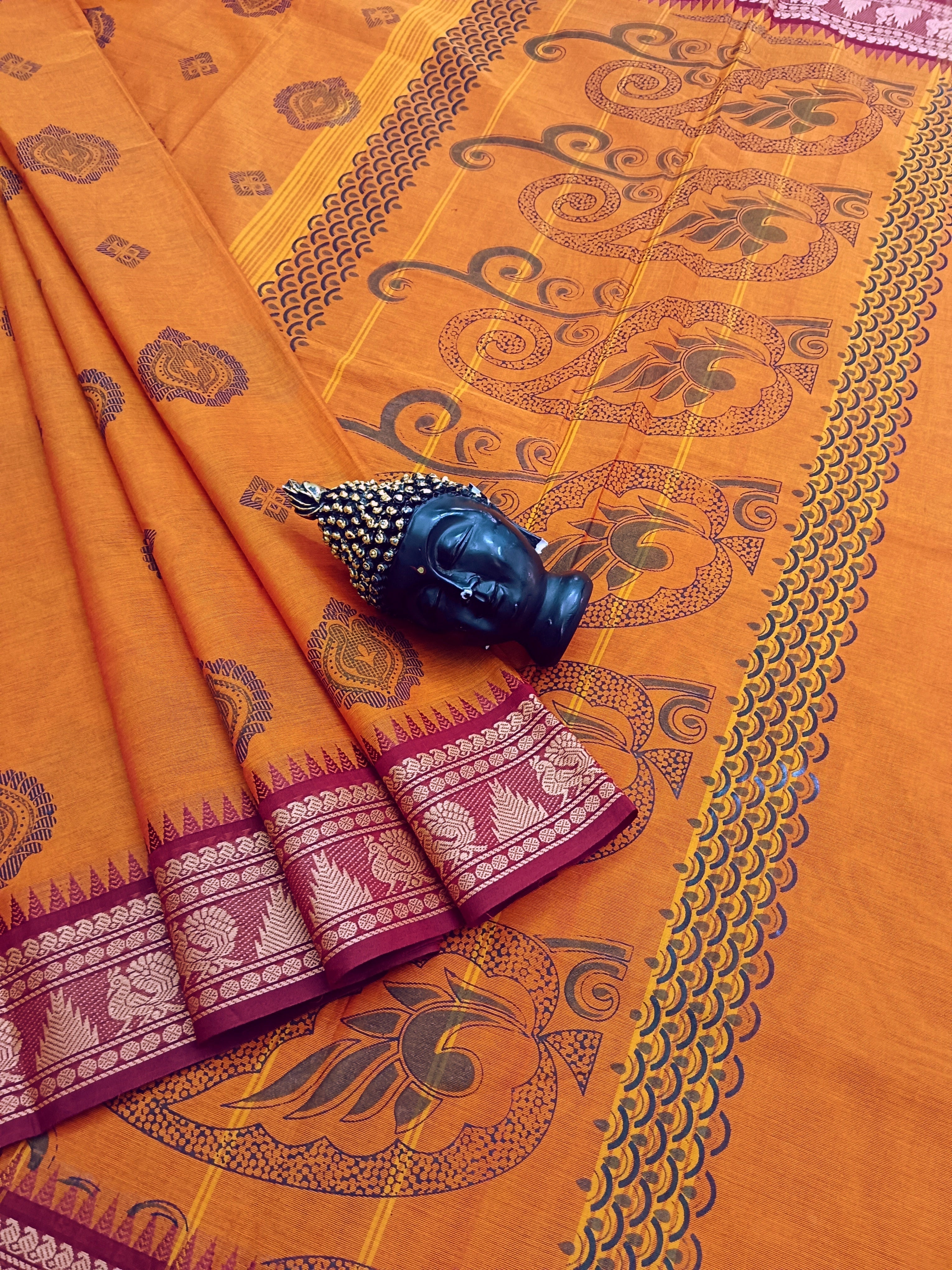 Chettinad Cotton - Printed-Orange -CPC03