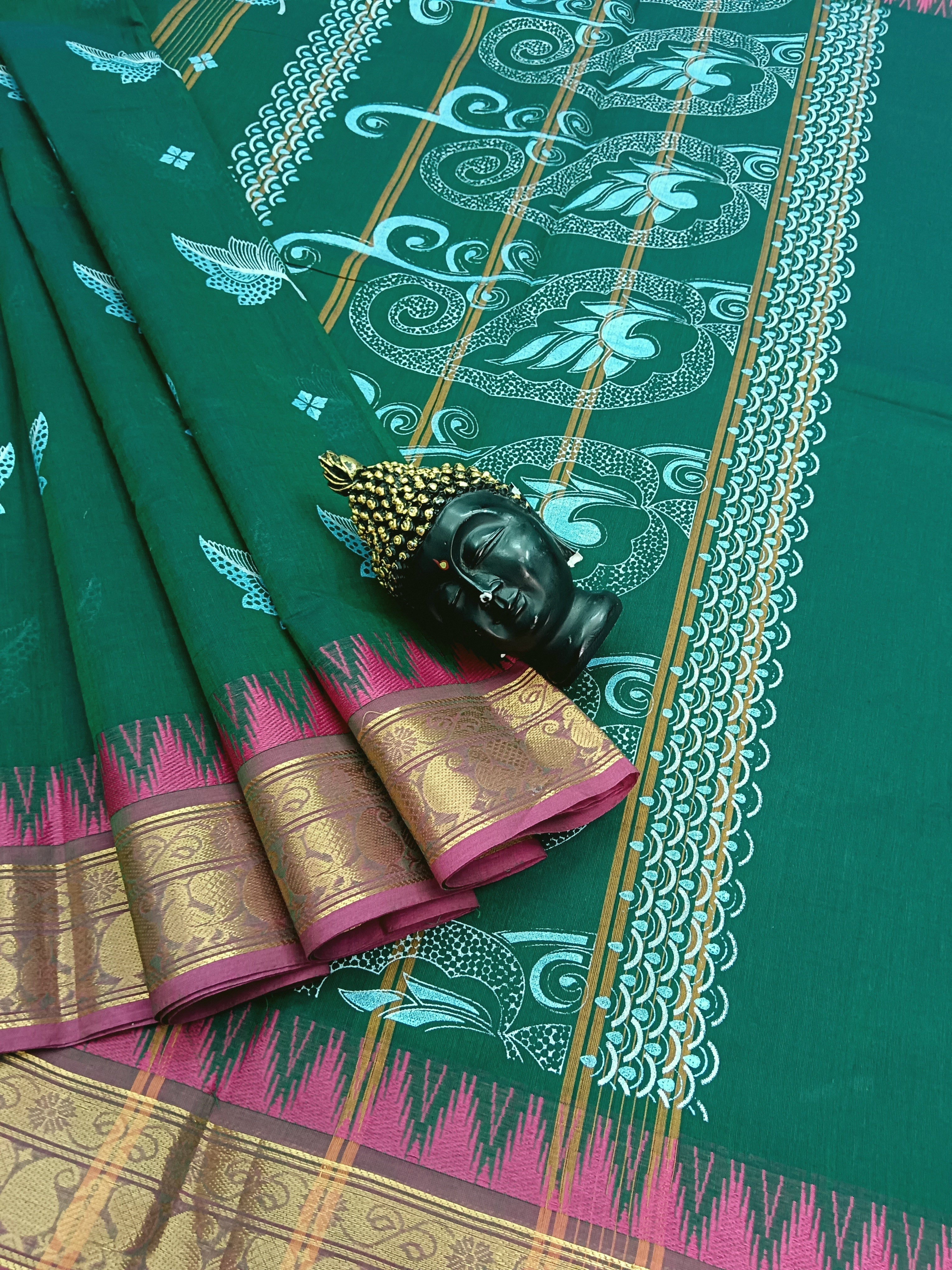 Chettinad Cotton - Printed - Dark Green -CPC09