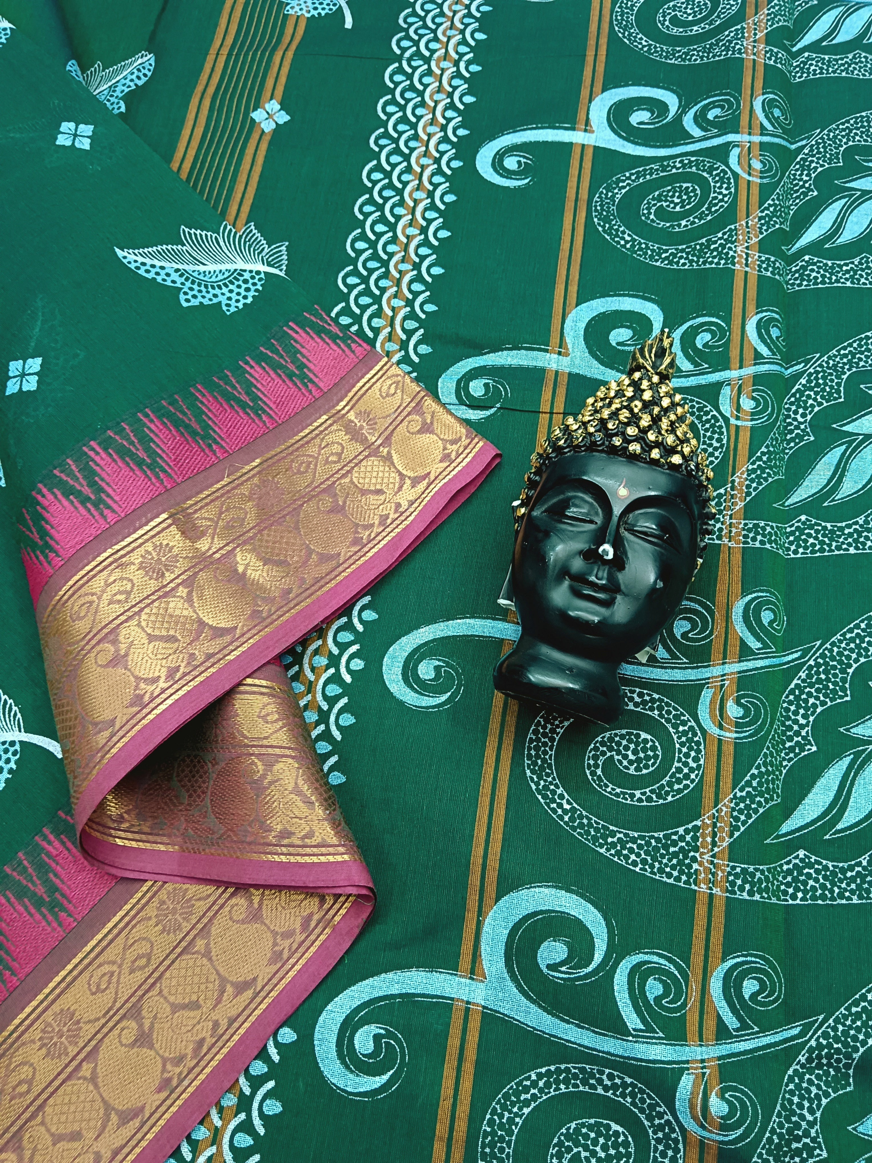 Chettinad Cotton - Printed - Dark Green -CPC09
