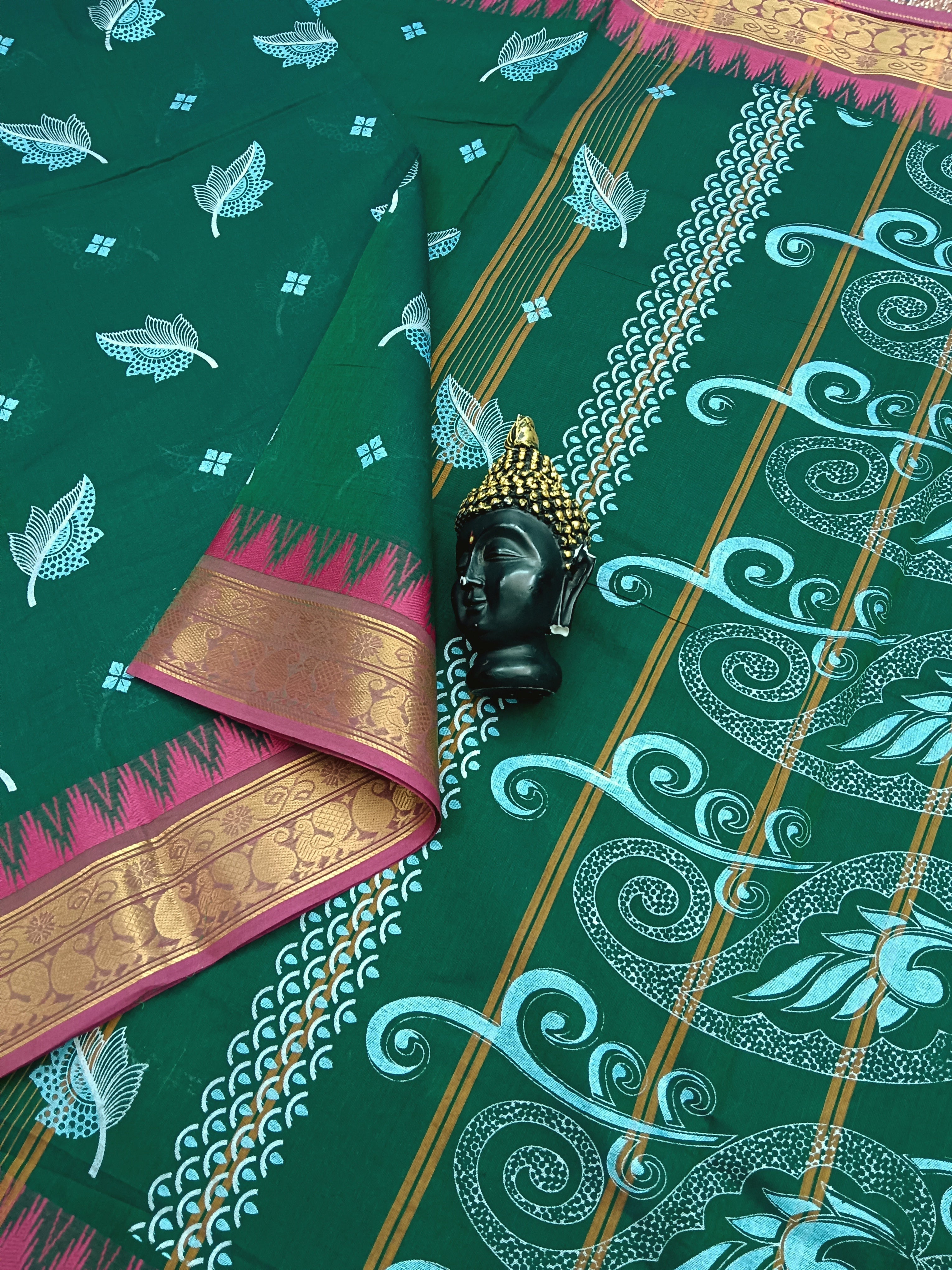 Chettinad Cotton - Printed - Dark Green -CPC09