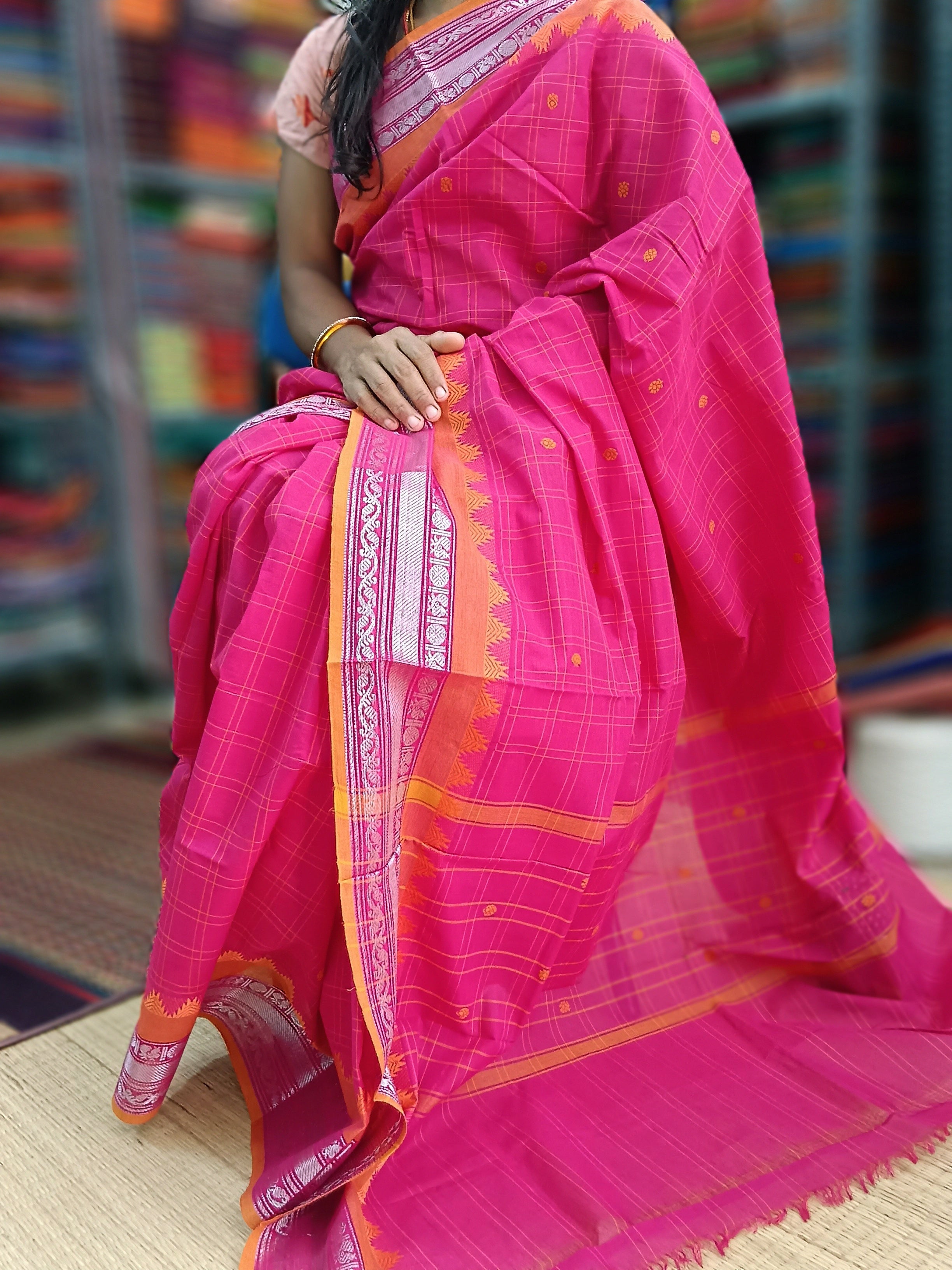 Kanchi Cotton - Festival Fusion -Korvai Checks Butta -Pink- KCFCB38