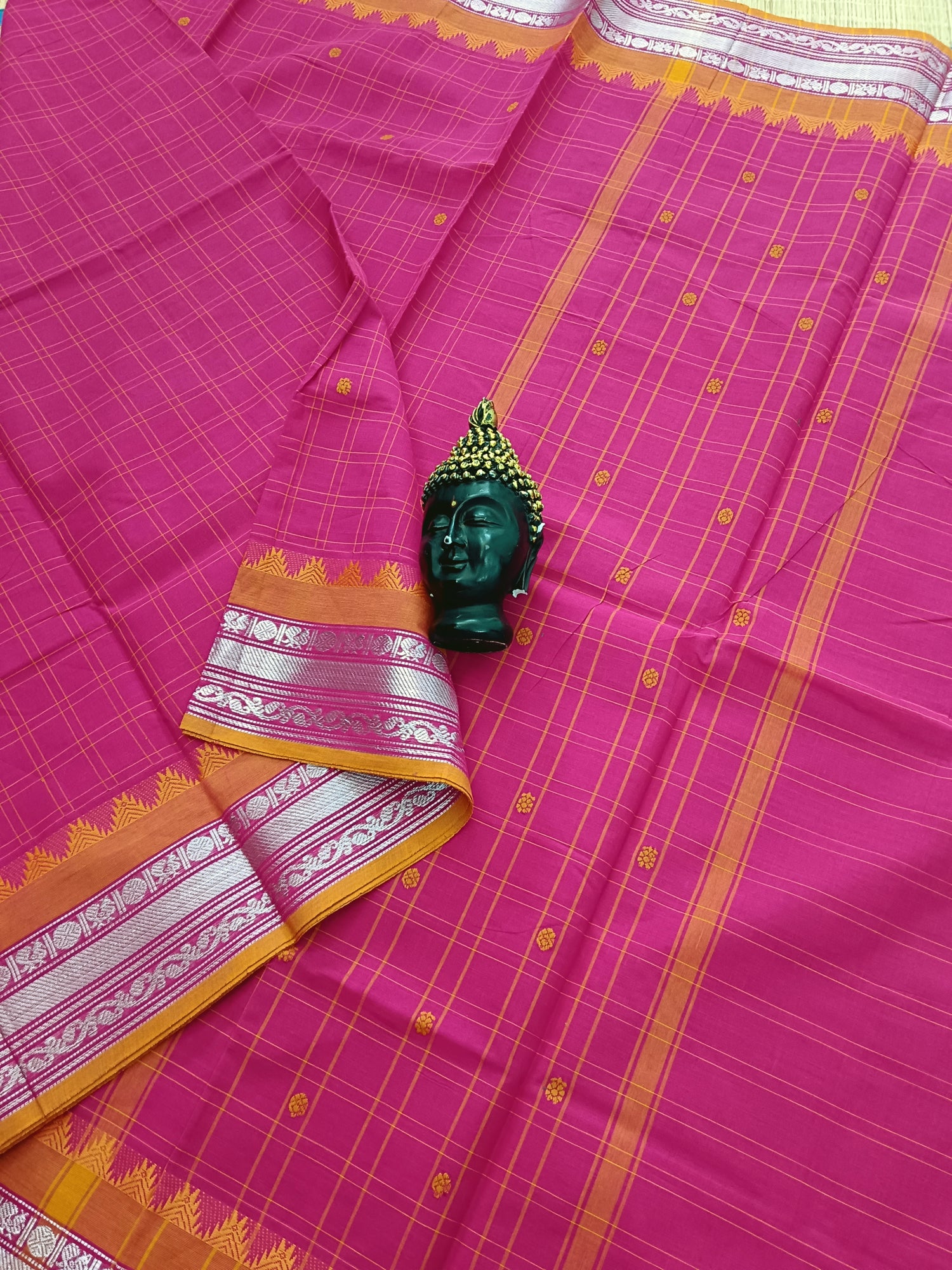 Kanchi Cotton - Festival Fusion -Korvai Checks Butta -Pink- KCFCB38