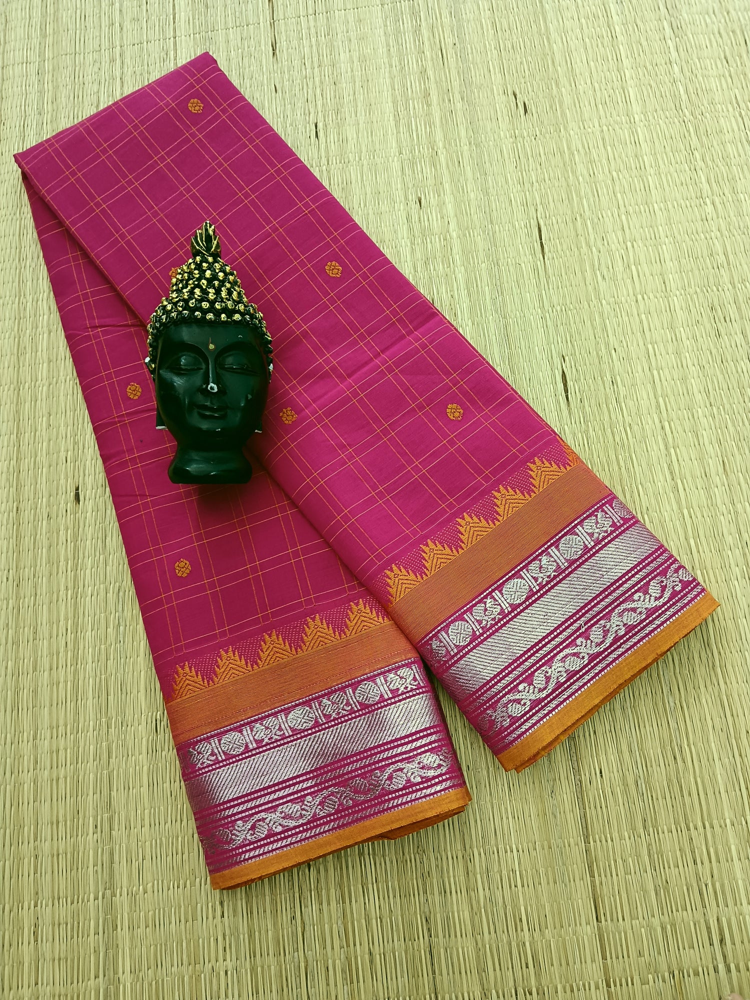 Kanchi Cotton - Festival Fusion -Korvai Checks Butta -Pink- KCFCB38