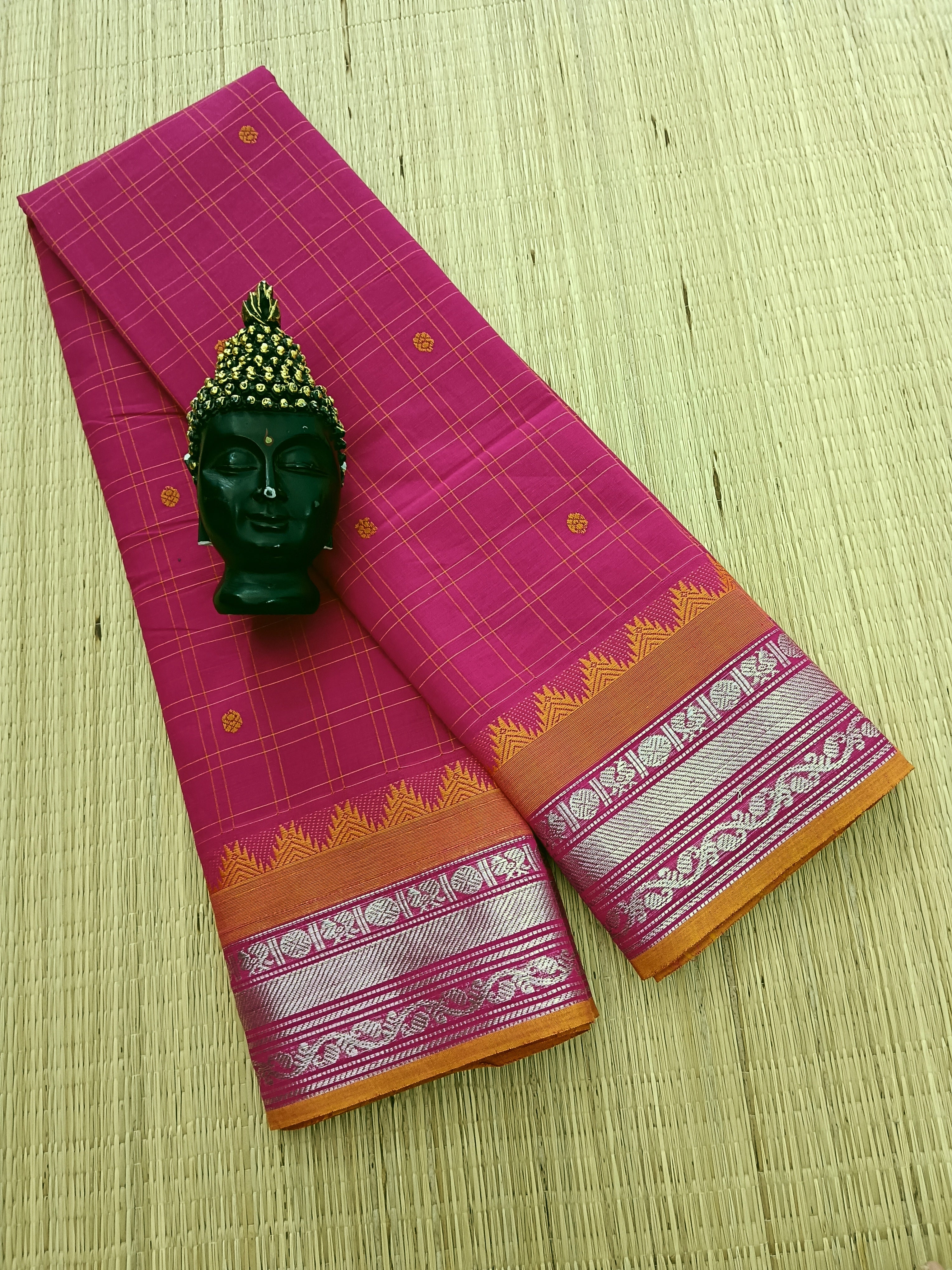 Kanchi Cotton - Festival Fusion -Korvai Checks Butta -Pink- KCFCB38