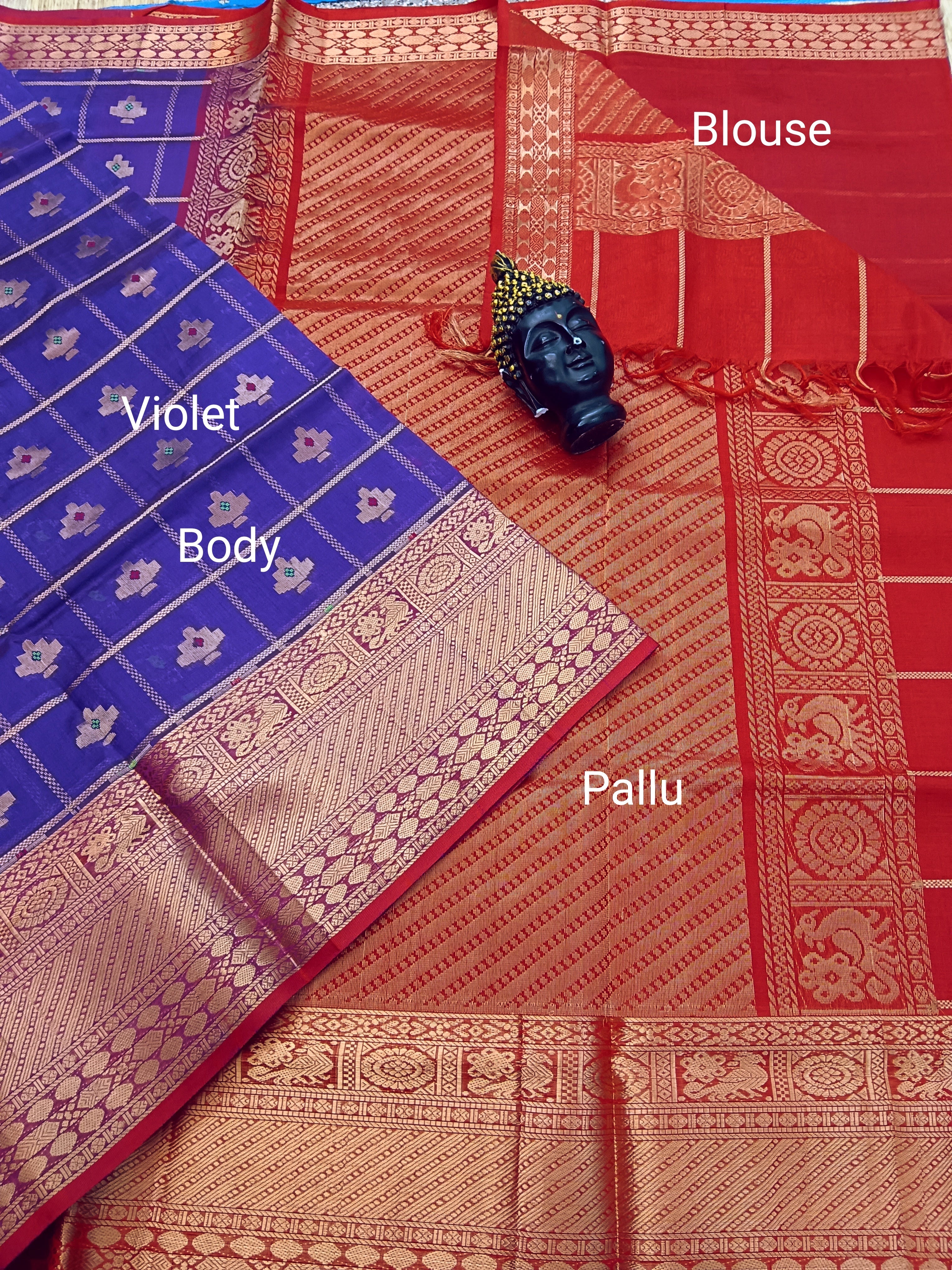Handloom Kanchi Silk Cotton -Checks Butta-Violet- HSC57