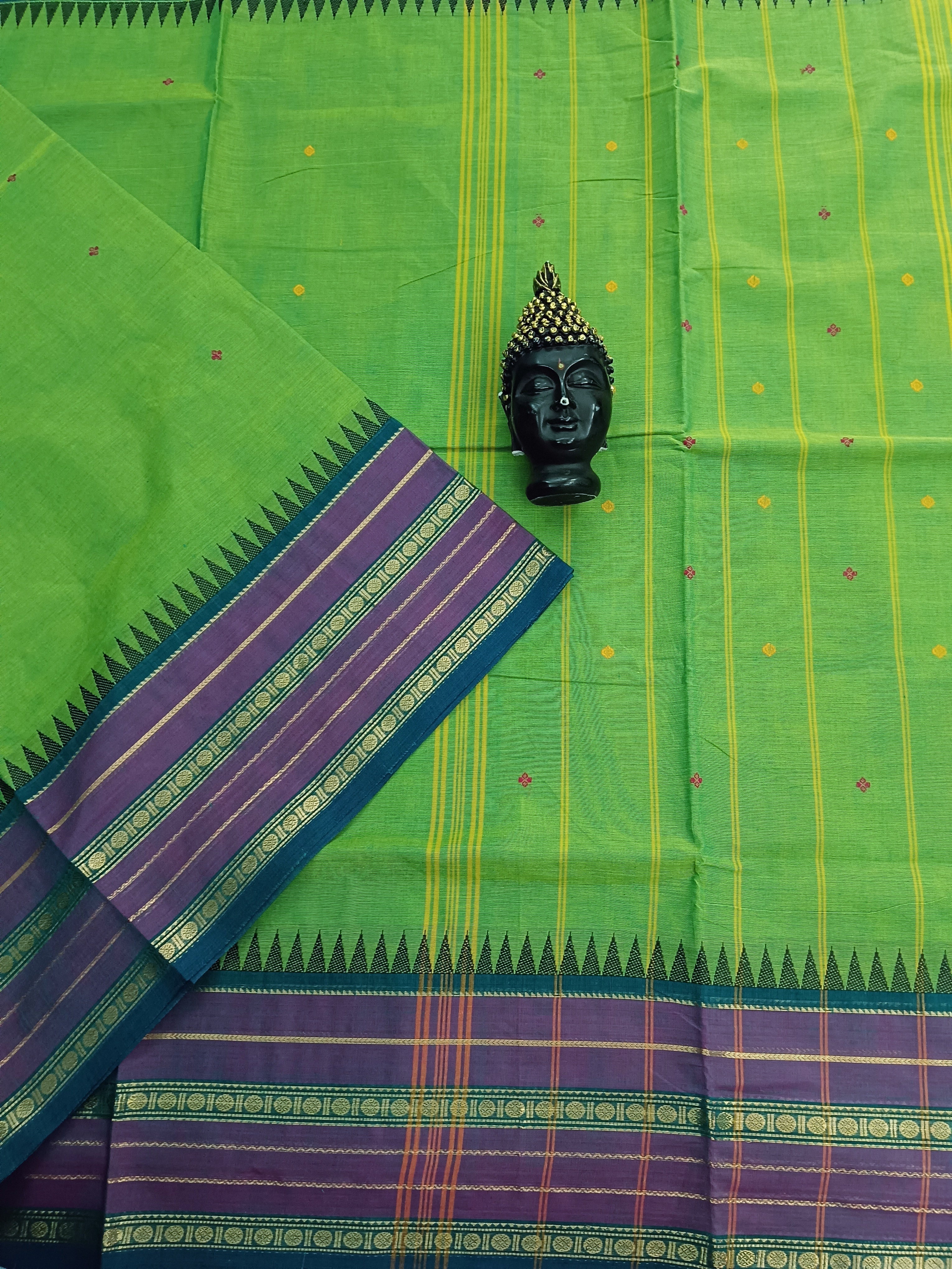 Kanchi Cotton - Festival Fusion -Lemon Yellow mixed Blue Dual tone- KCFB62