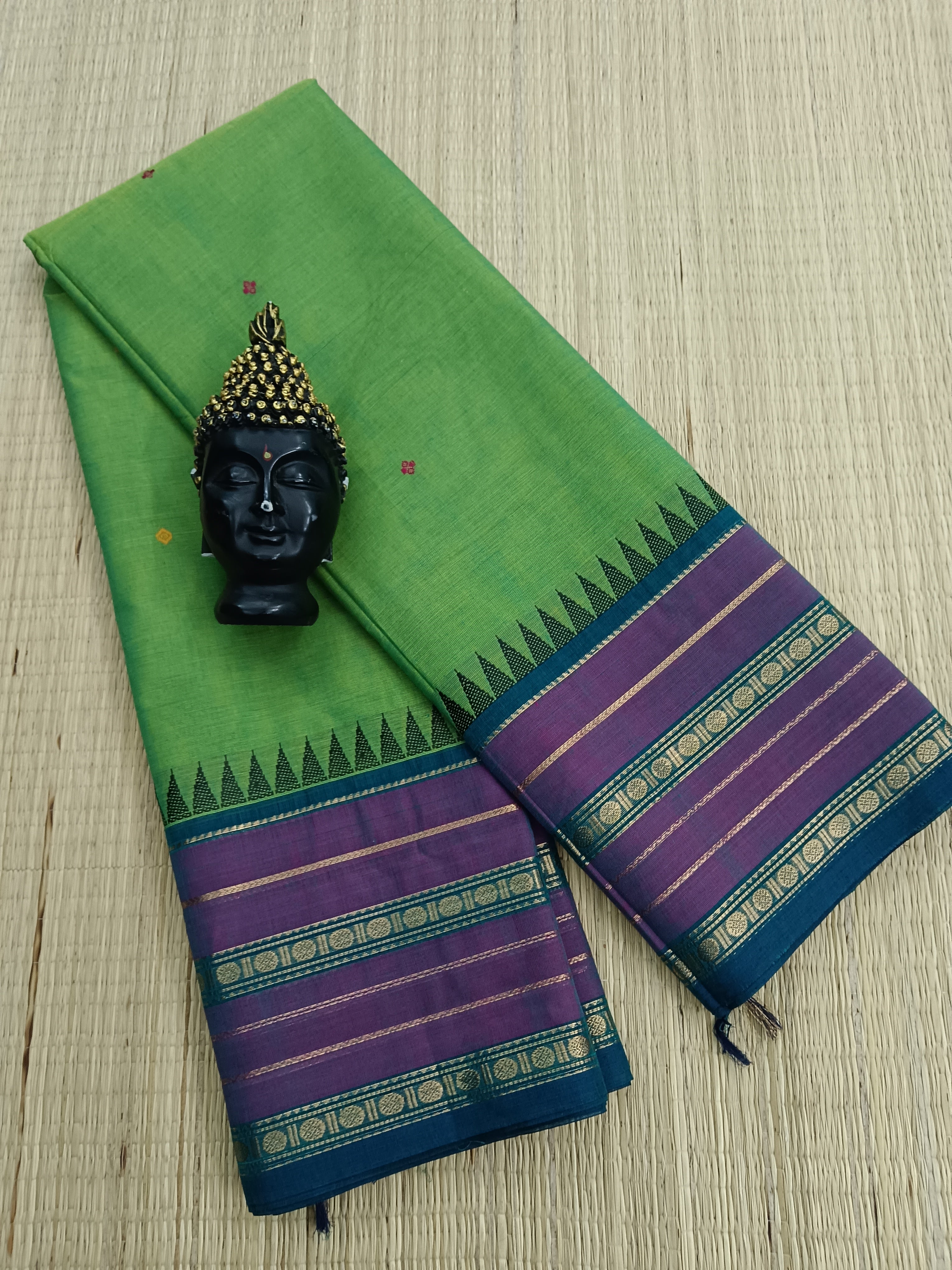 Kanchi Cotton - Festival Fusion -Lemon Yellow mixed Blue Dual tone- KCFB62