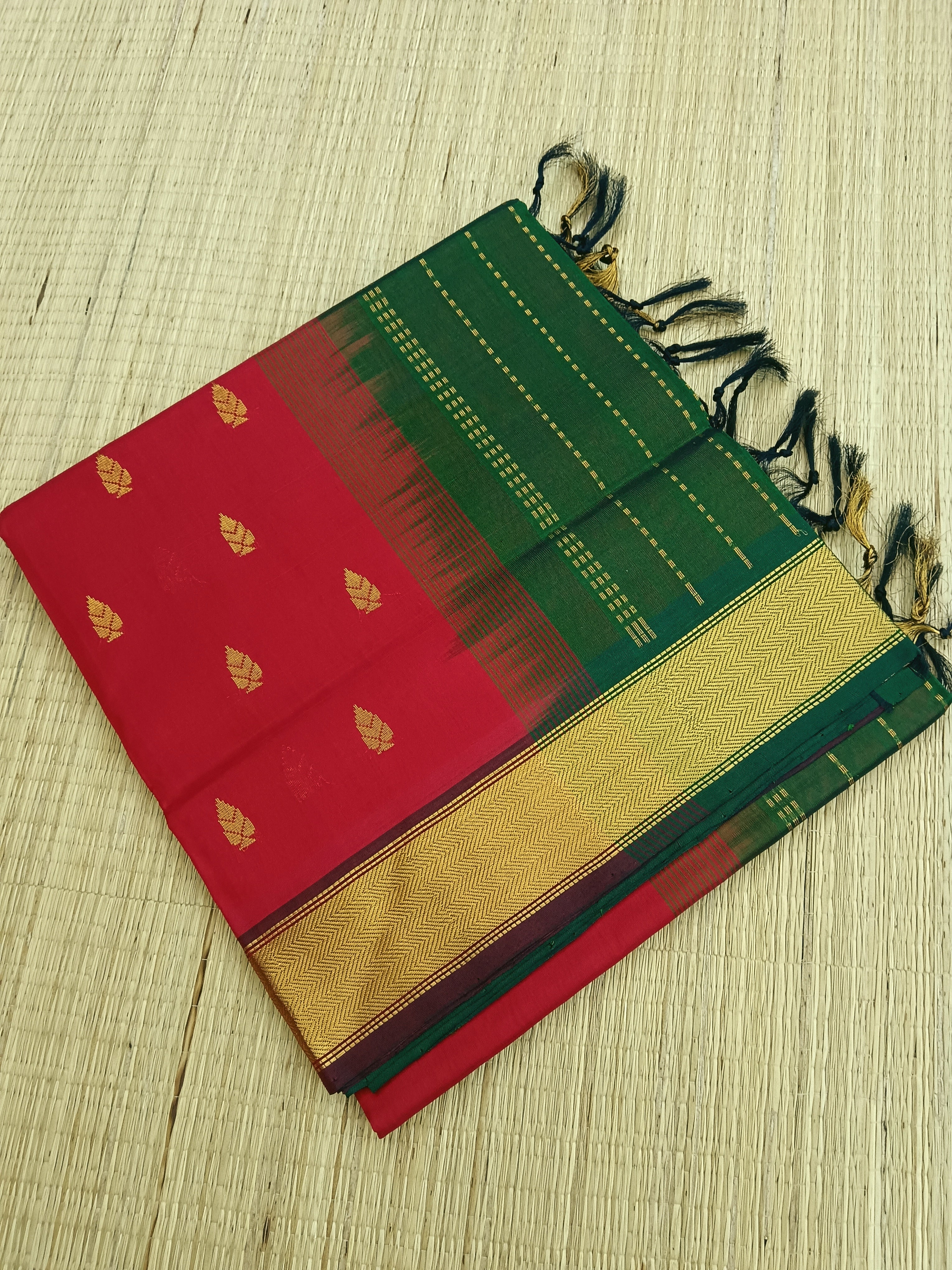 Handloom Kanchi Silk Cotton - Butta - Red- HSC31