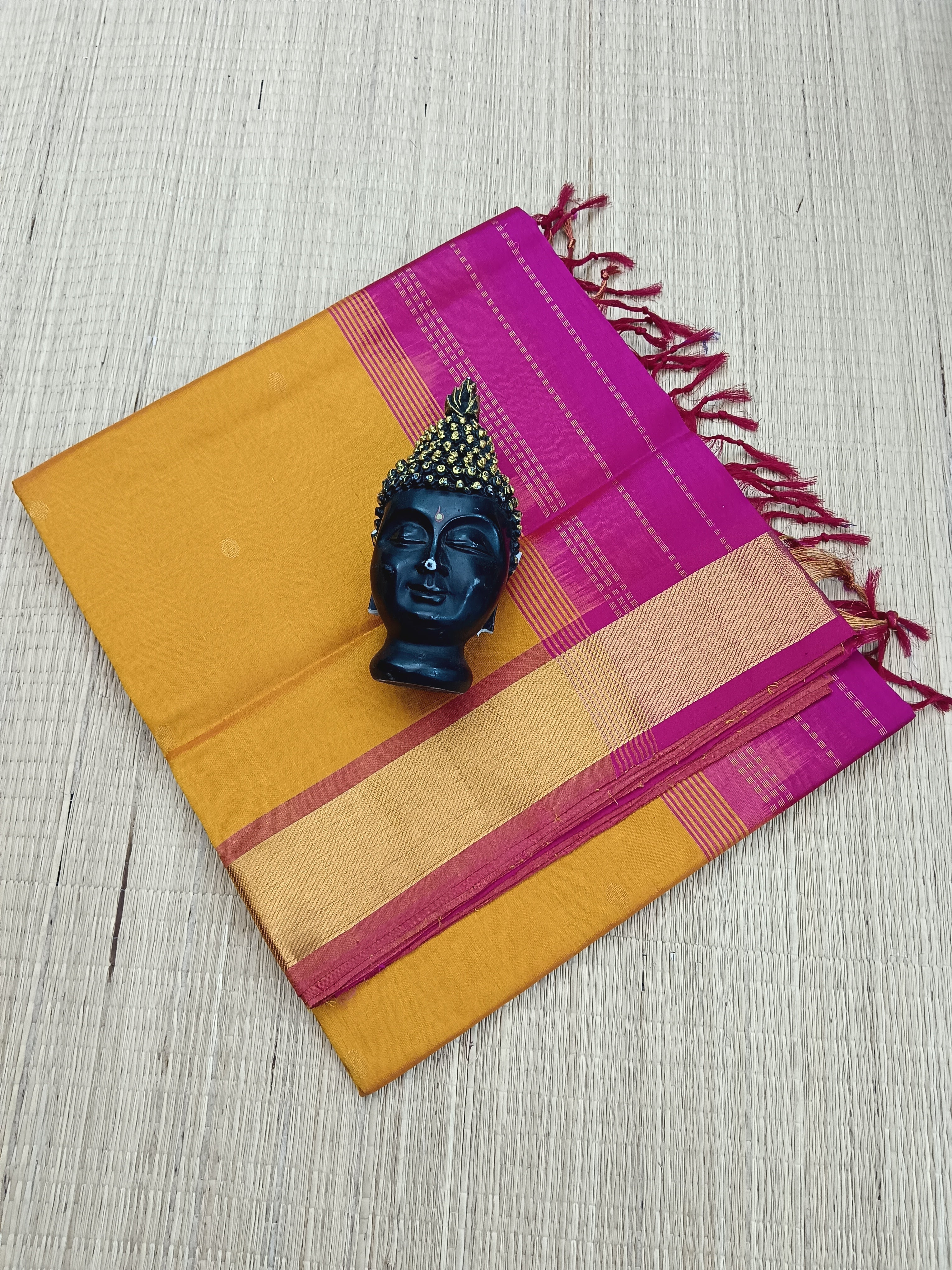 Handloom Kanchi Silk Cotton - Butta - mustard mixed mango yellow- HSC34
