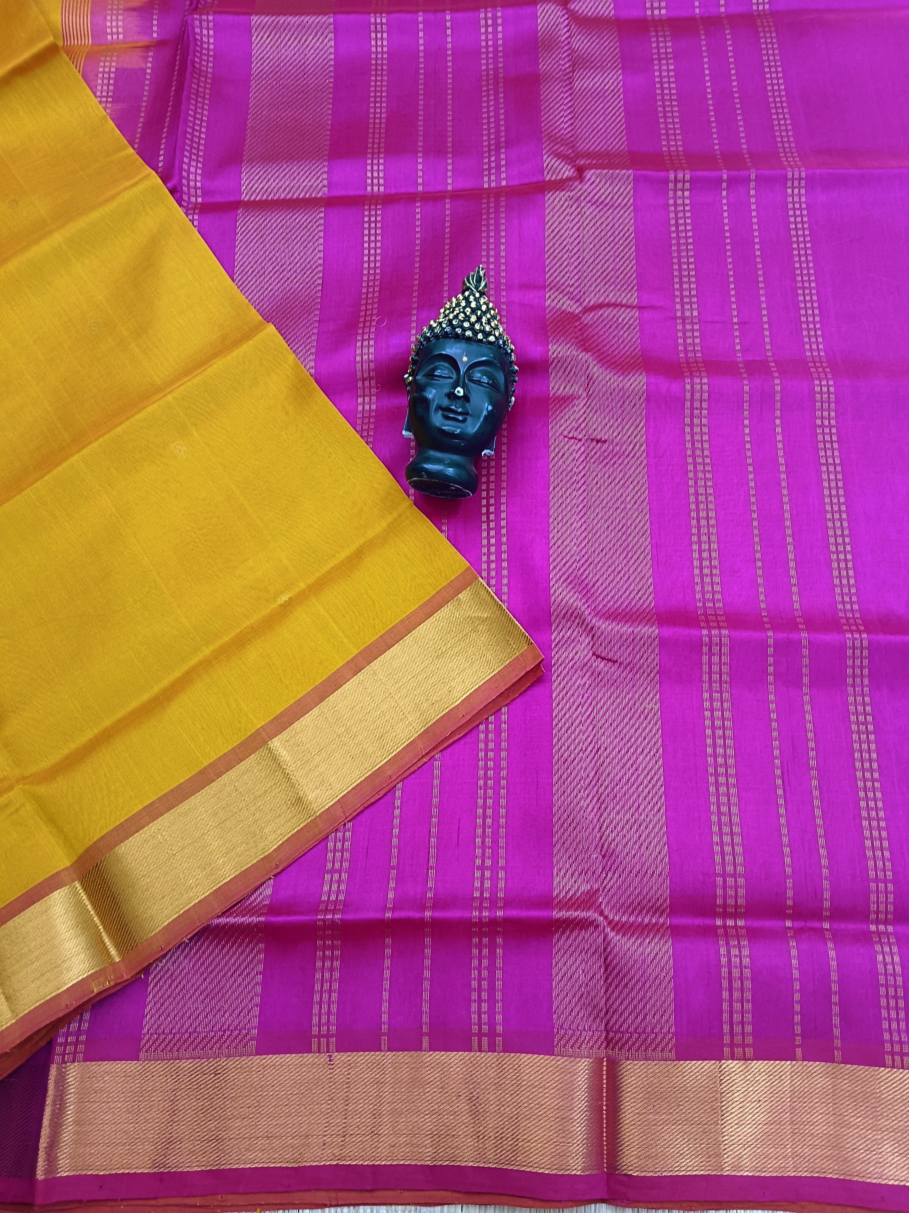 Handloom Kanchi Silk Cotton - Butta - mustard mixed mango yellow- HSC34