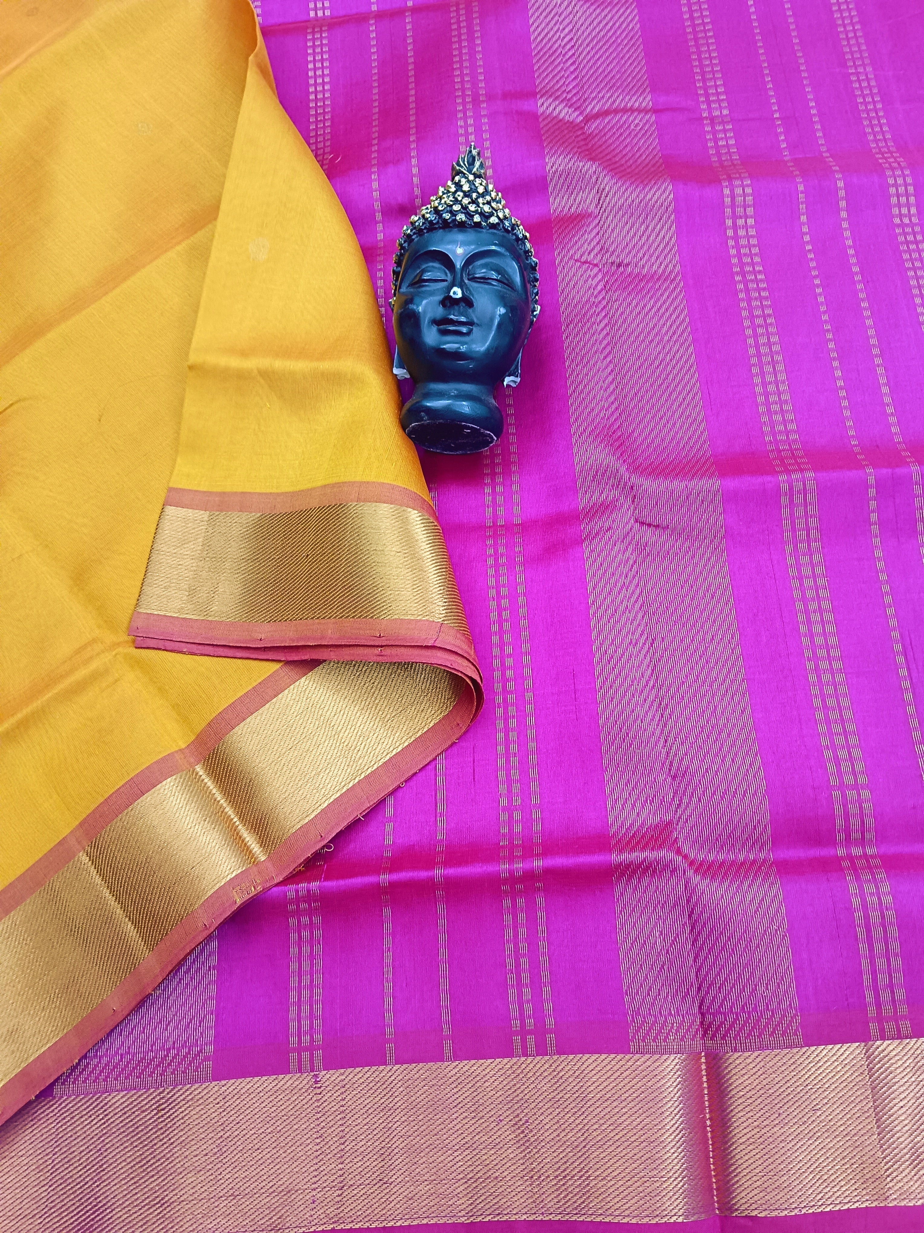 Handloom Kanchi Silk Cotton - Butta - mustard mixed mango yellow- HSC34