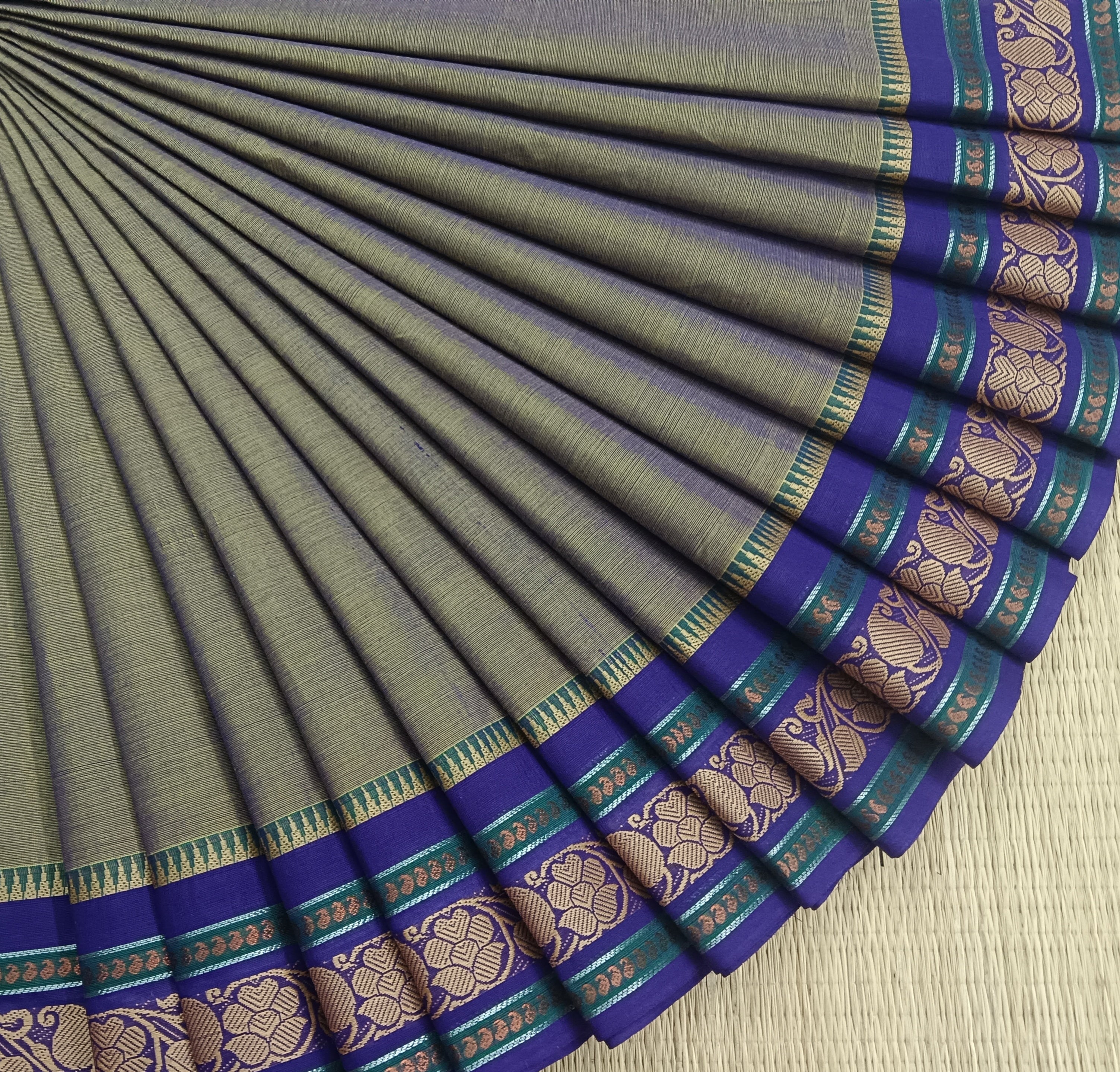Chettinad Cotton -Daily Wear -Yellow mixed Blue Dual tone- CDW56