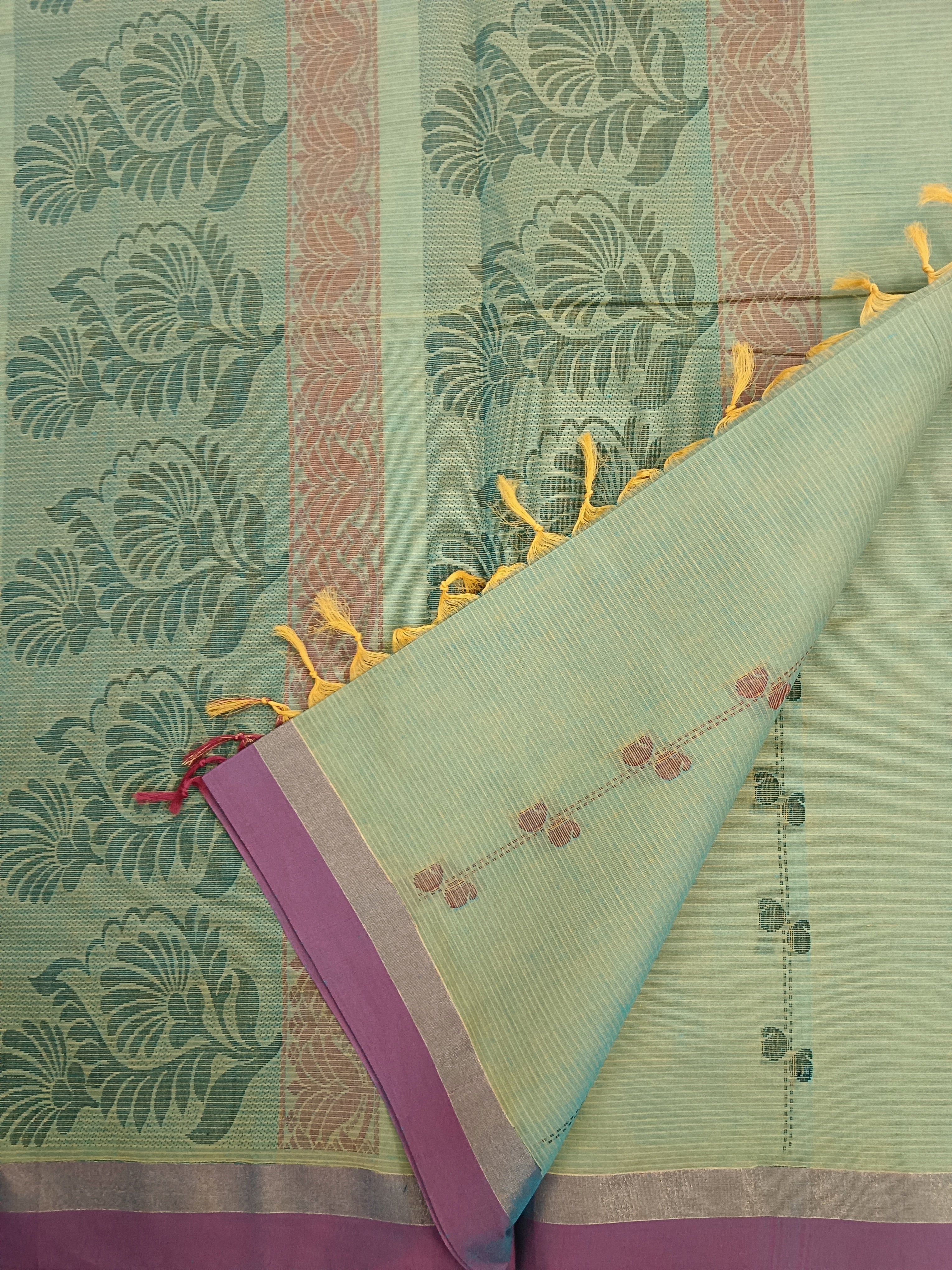 Negamam Cotton Saree -Yellow mixed Blue Dual tone- NC 16