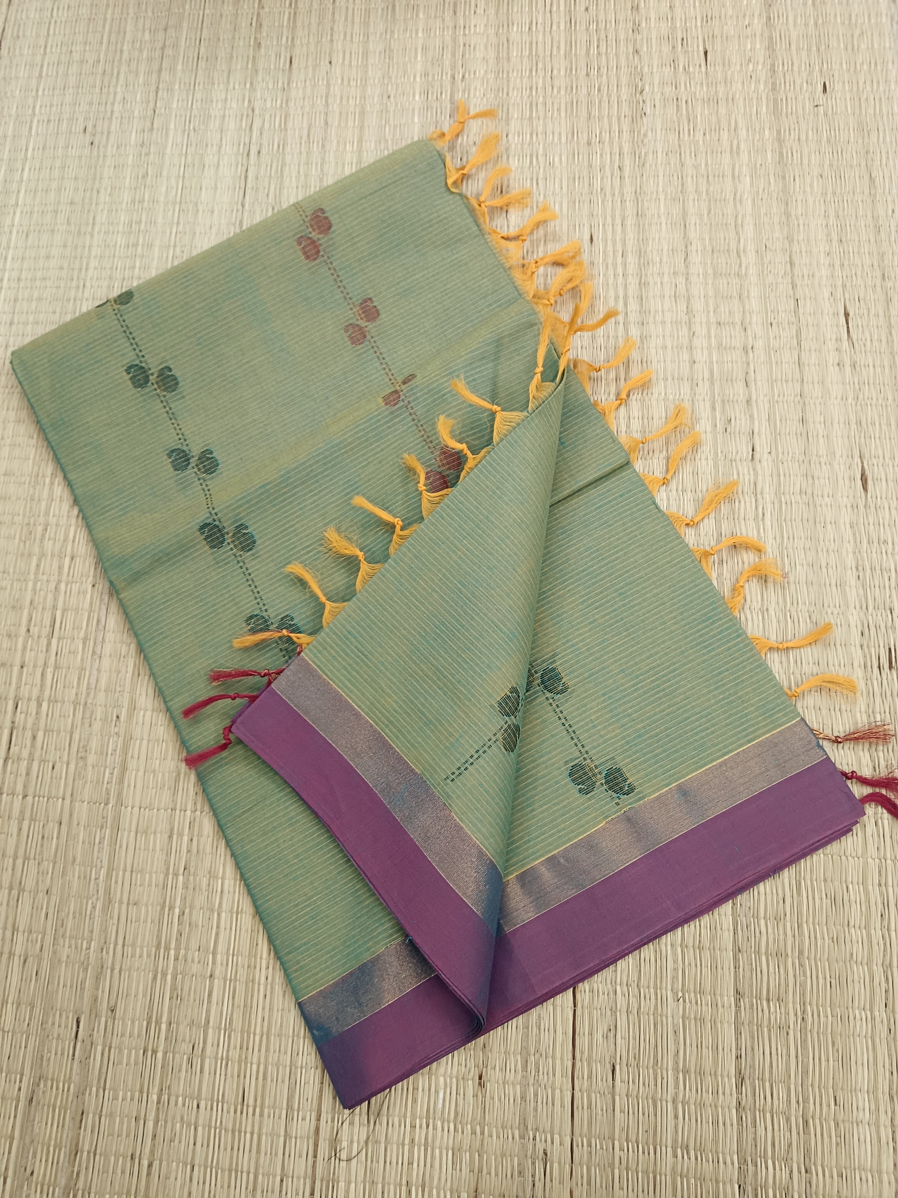 Negamam Cotton Saree -Yellow mixed Blue Dual tone- NC 16