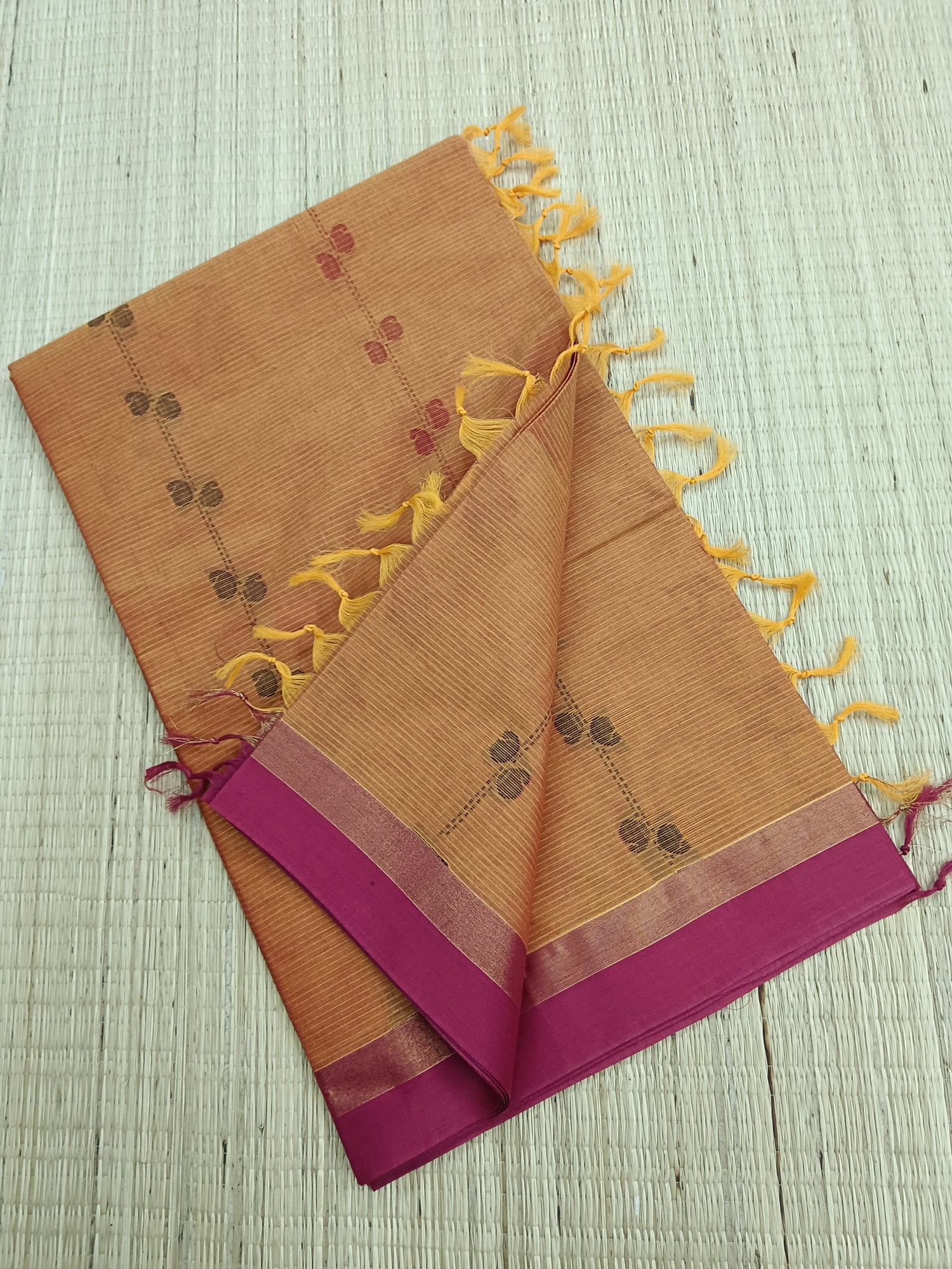 Negamam Cotton Saree -yellow mixed Maroon dual tone- NC 14
