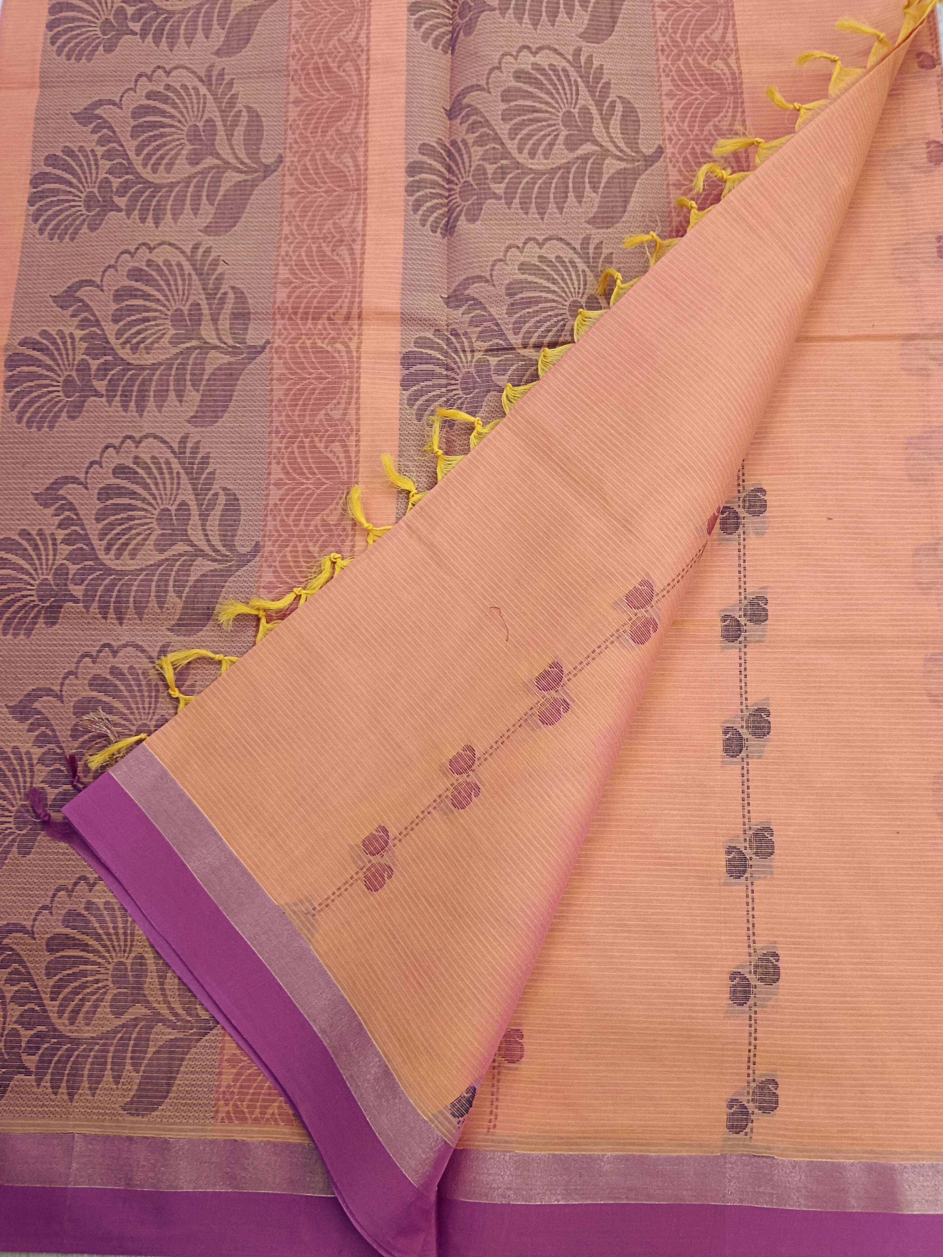 Negamam Cotton Saree -yellow mixed pink dual tone- NC 13