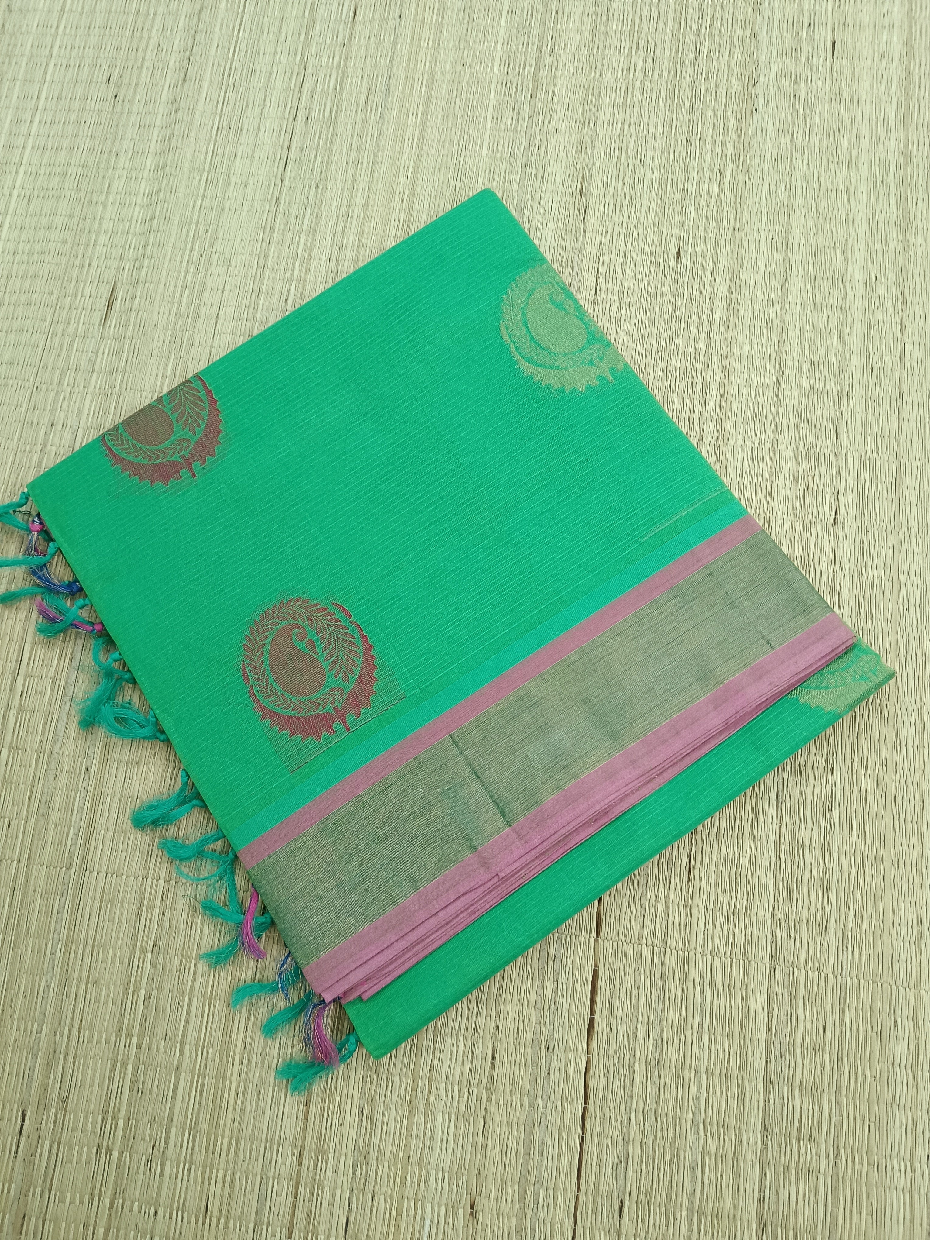 Negamam Cotton Saree -parrot green- NC 22