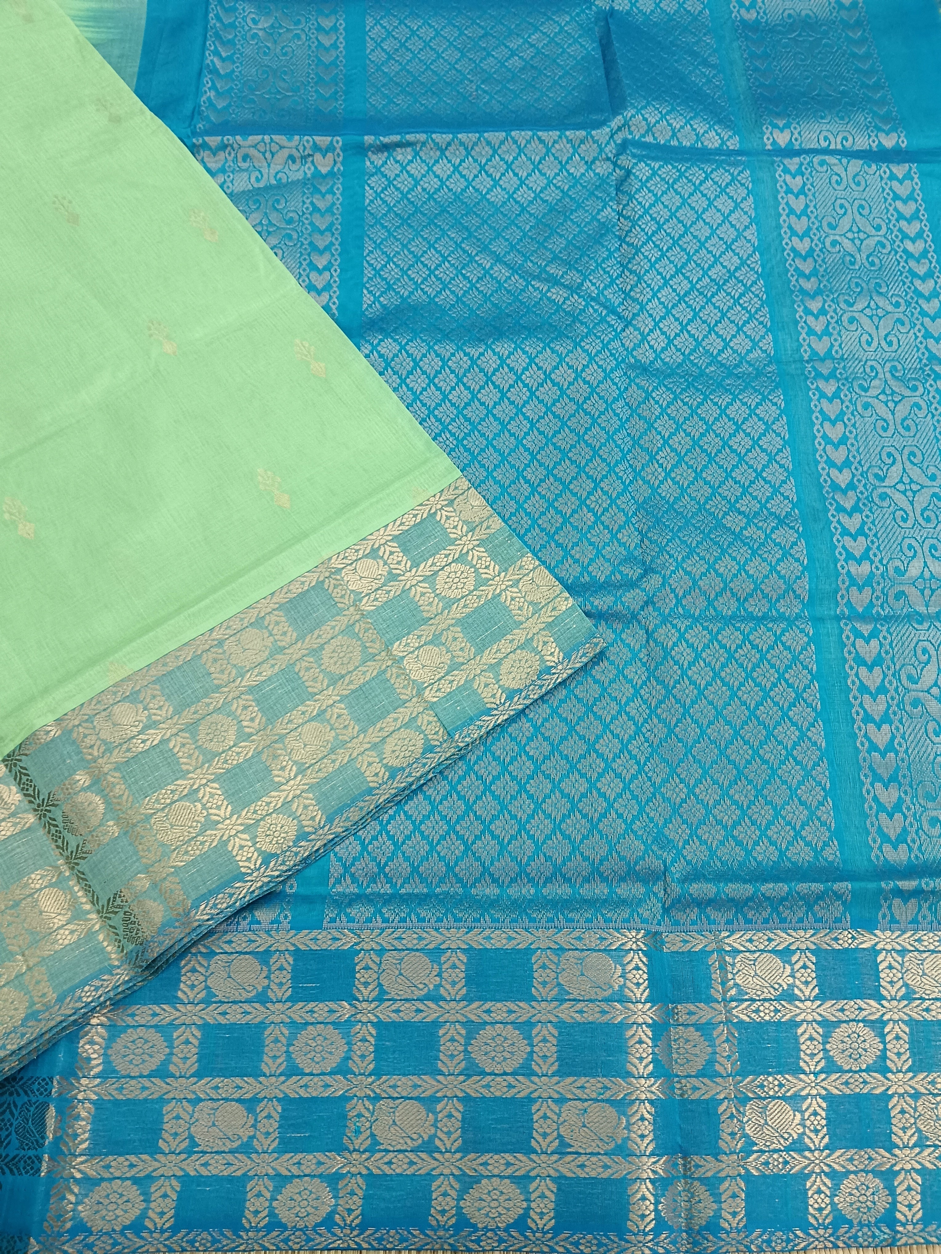 Handloom Kanchi Silk Cotton - Butta-Aqua Green- HSC47