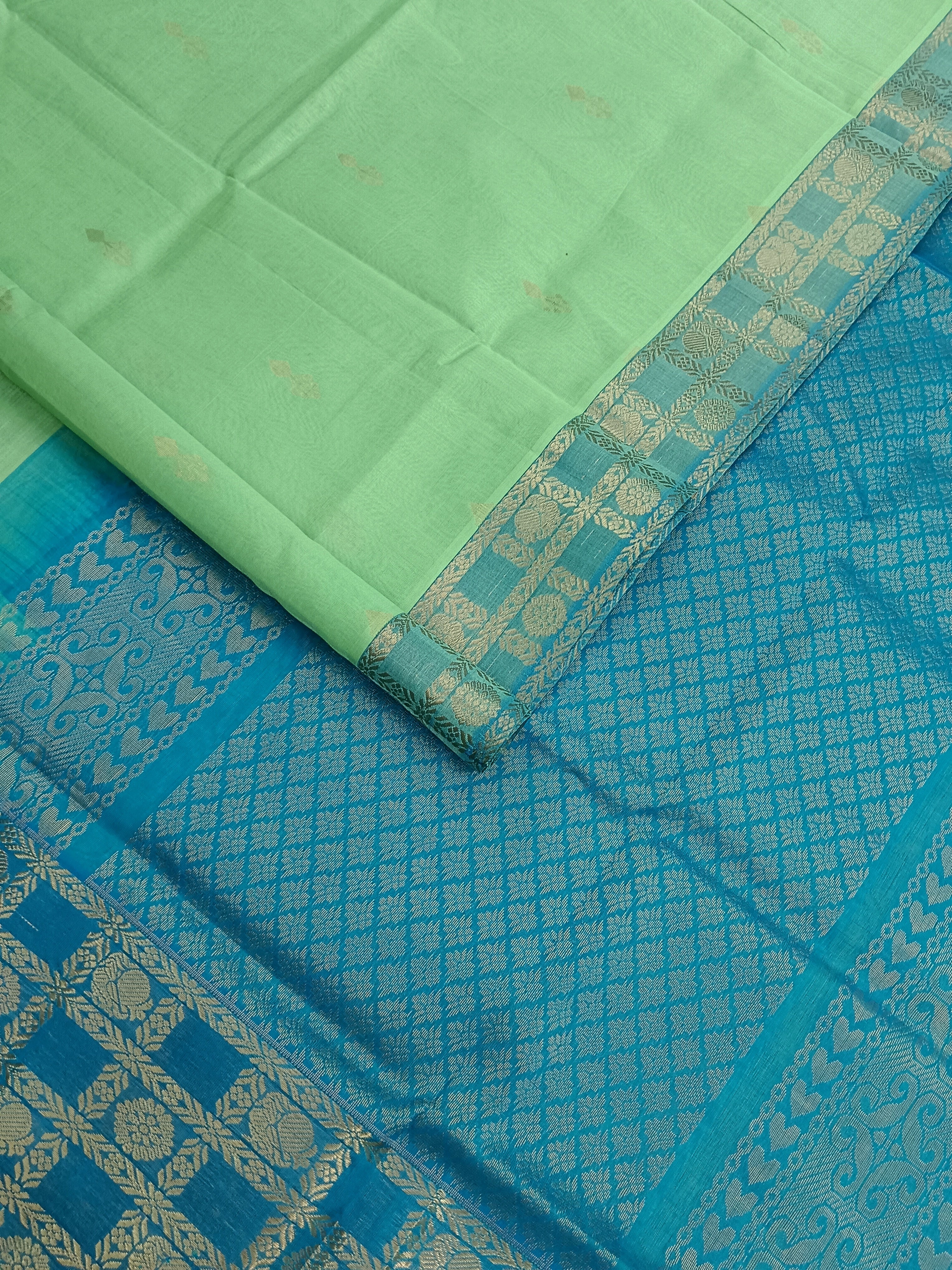 Handloom Kanchi Silk Cotton - Butta-Aqua Green- HSC47