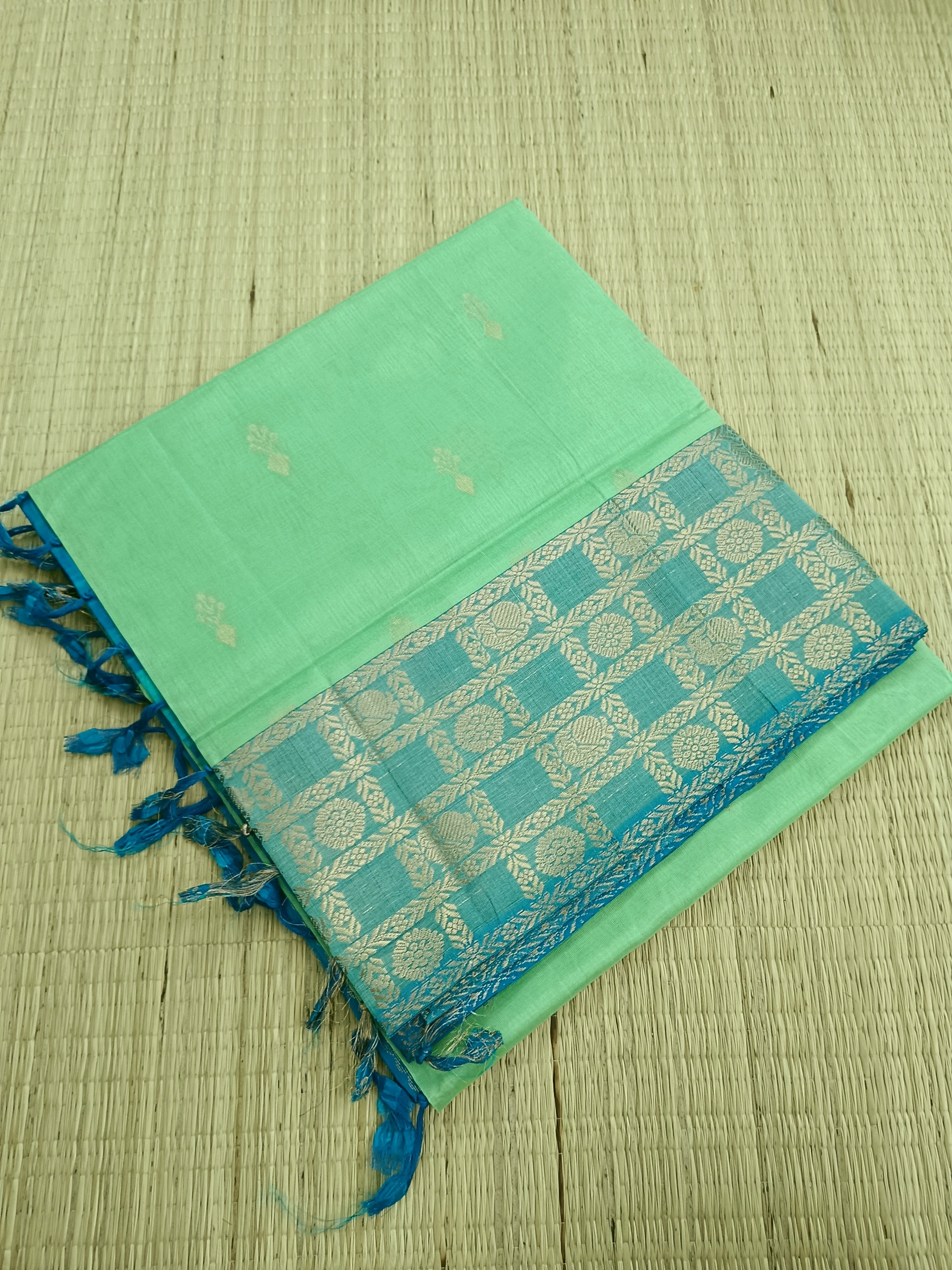 Handloom Kanchi Silk Cotton - Butta-Aqua Green- HSC47