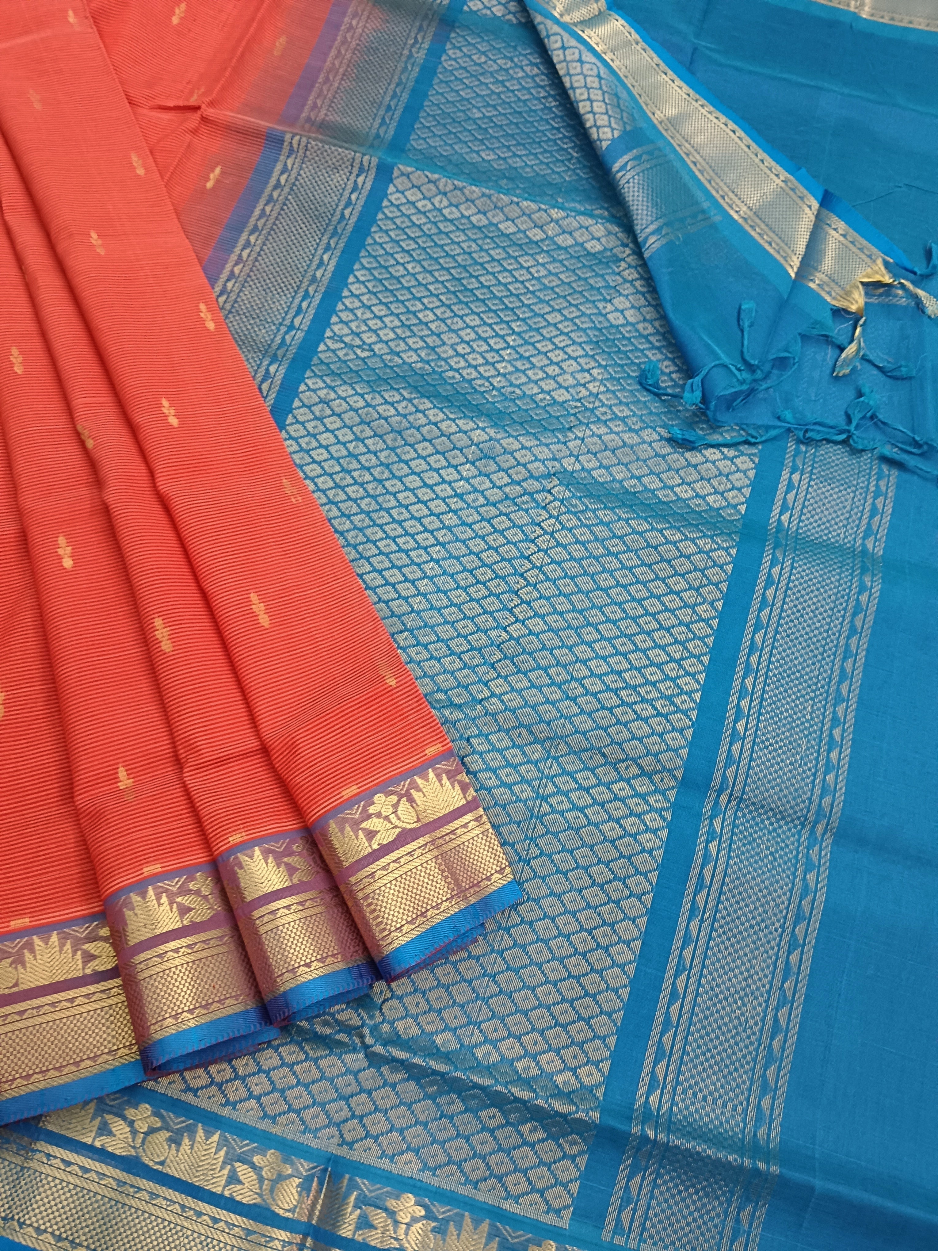 Handloom Kanchi Silk Cotton - Butta-Red- HSC46