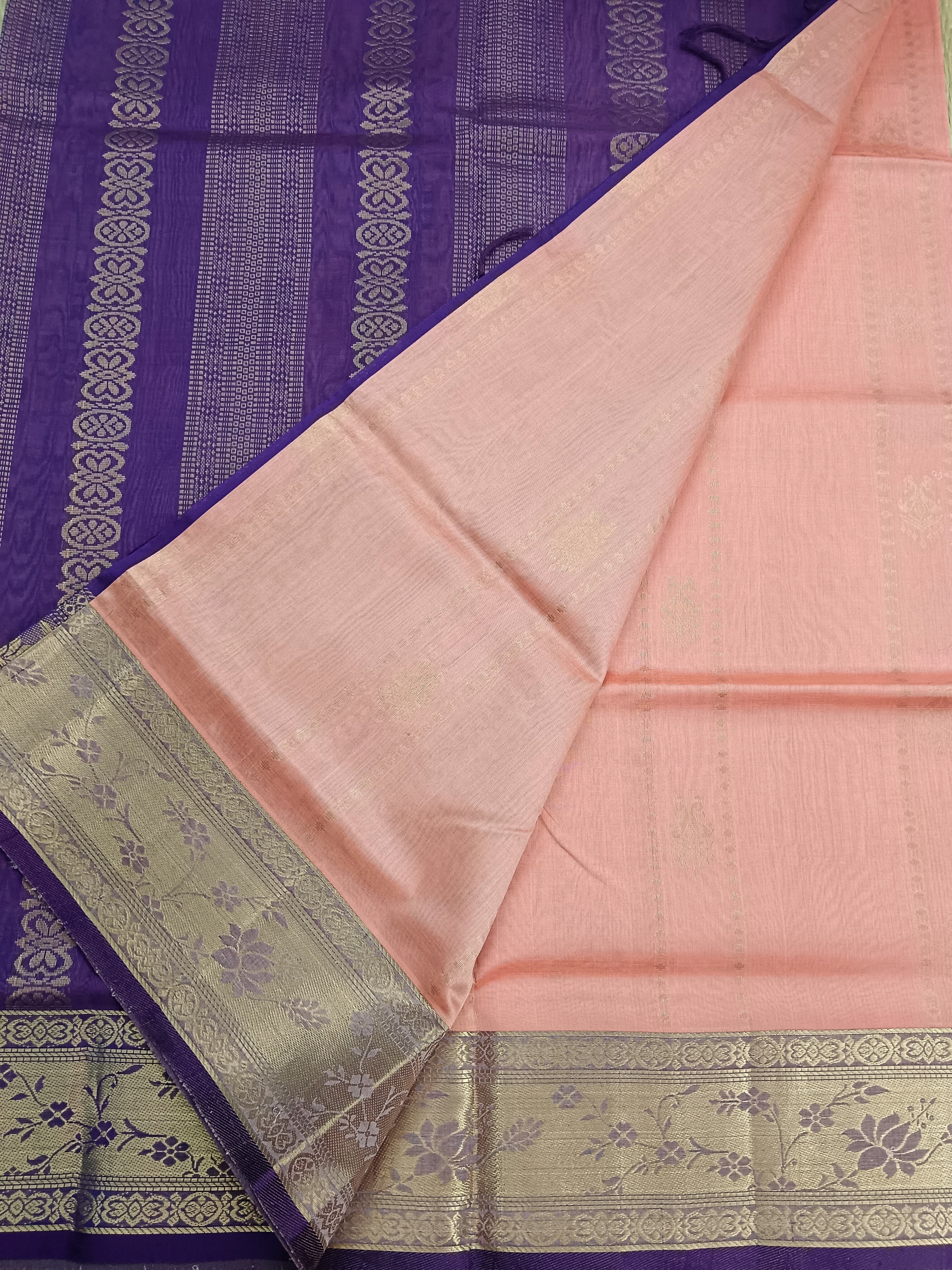 Handloom Kanchi Silk Cotton -All over Design-Pastel orange- HSC51