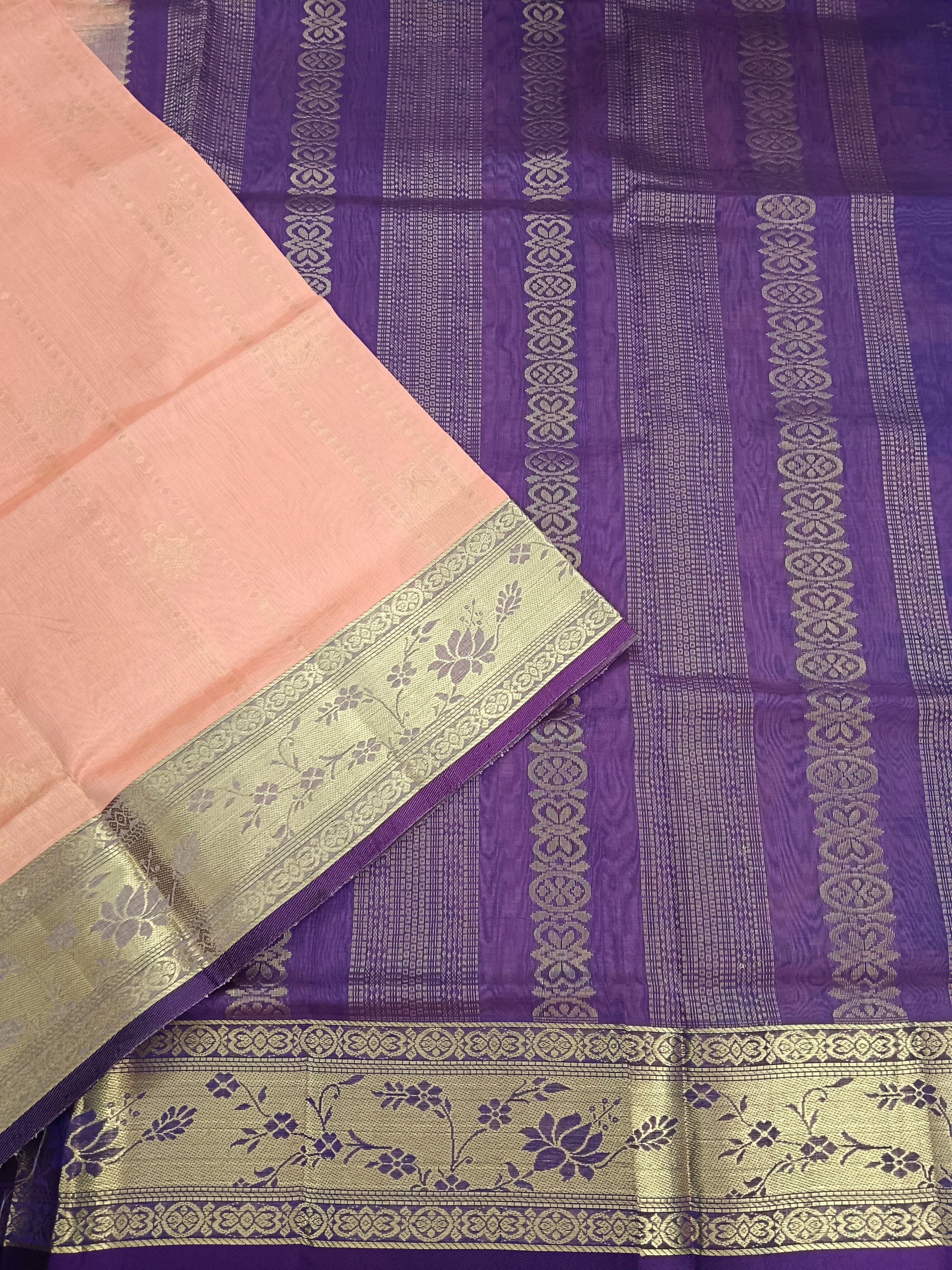 Handloom Kanchi Silk Cotton -All over Design-Pastel orange- HSC51