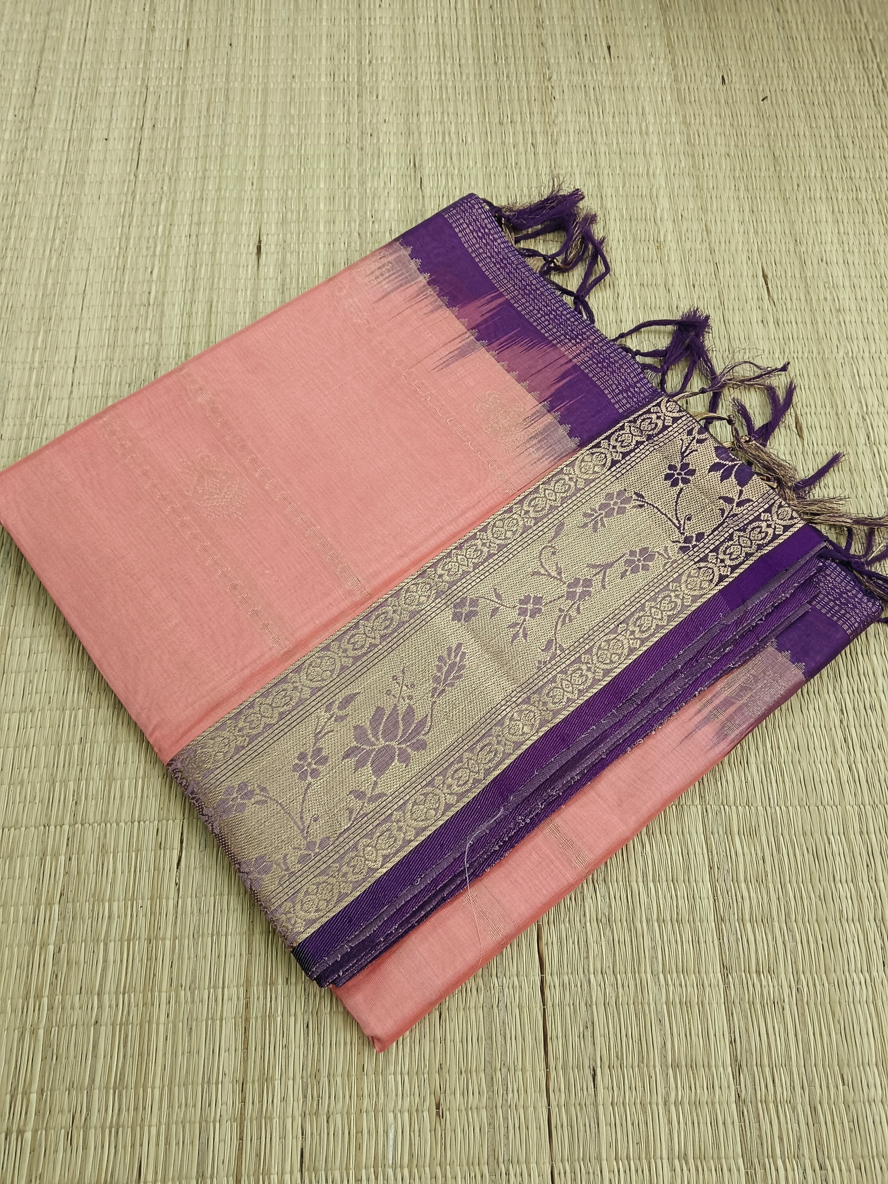 Handloom Kanchi Silk Cotton -All over Design-Pastel orange- HSC51