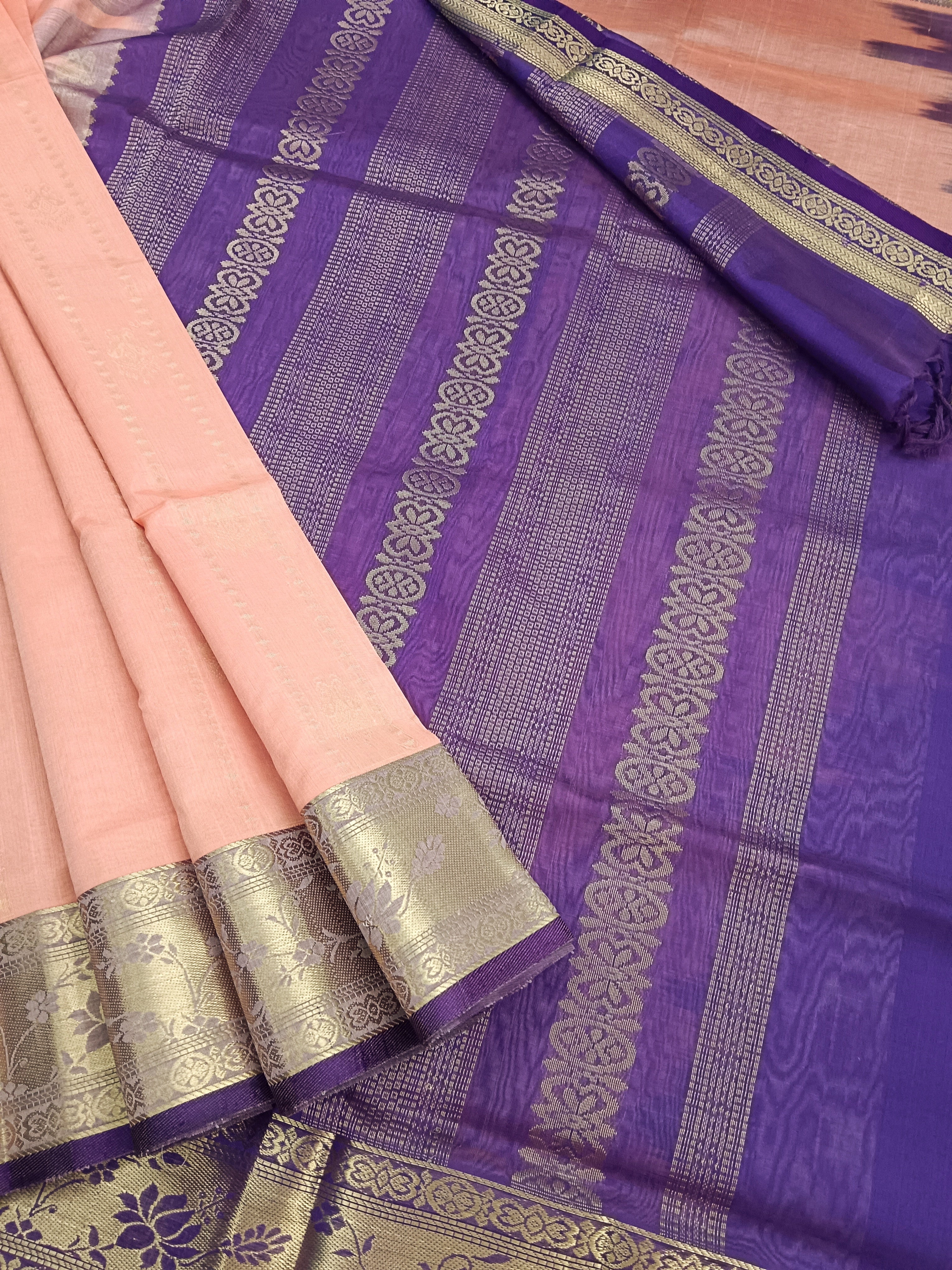 Handloom Kanchi Silk Cotton -All over Design-Pastel orange- HSC51