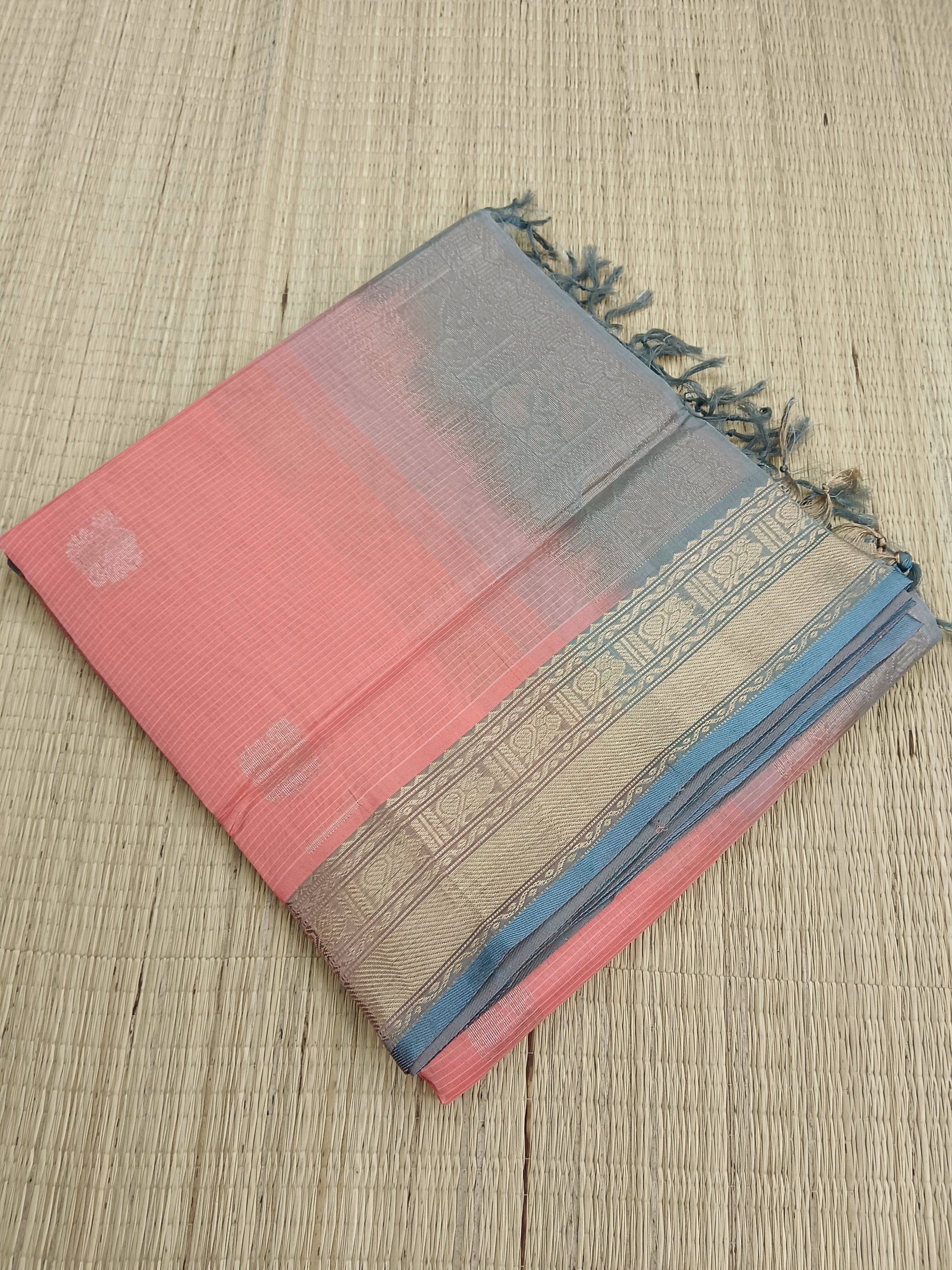 Handloom Kanchi Silk Cotton - Butta-Pastel orange- HSC42
