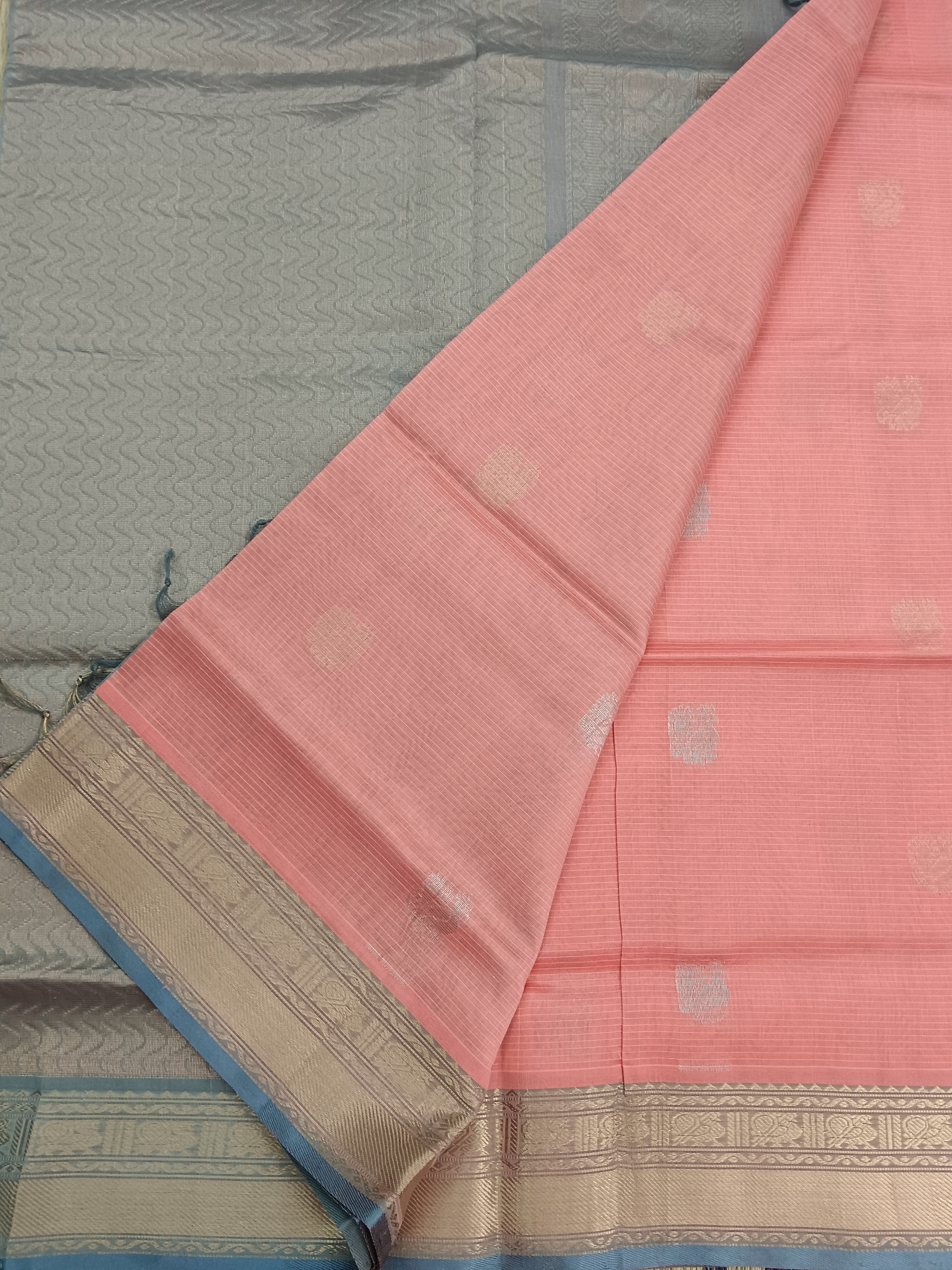 Handloom Kanchi Silk Cotton - Butta-Pastel orange- HSC42