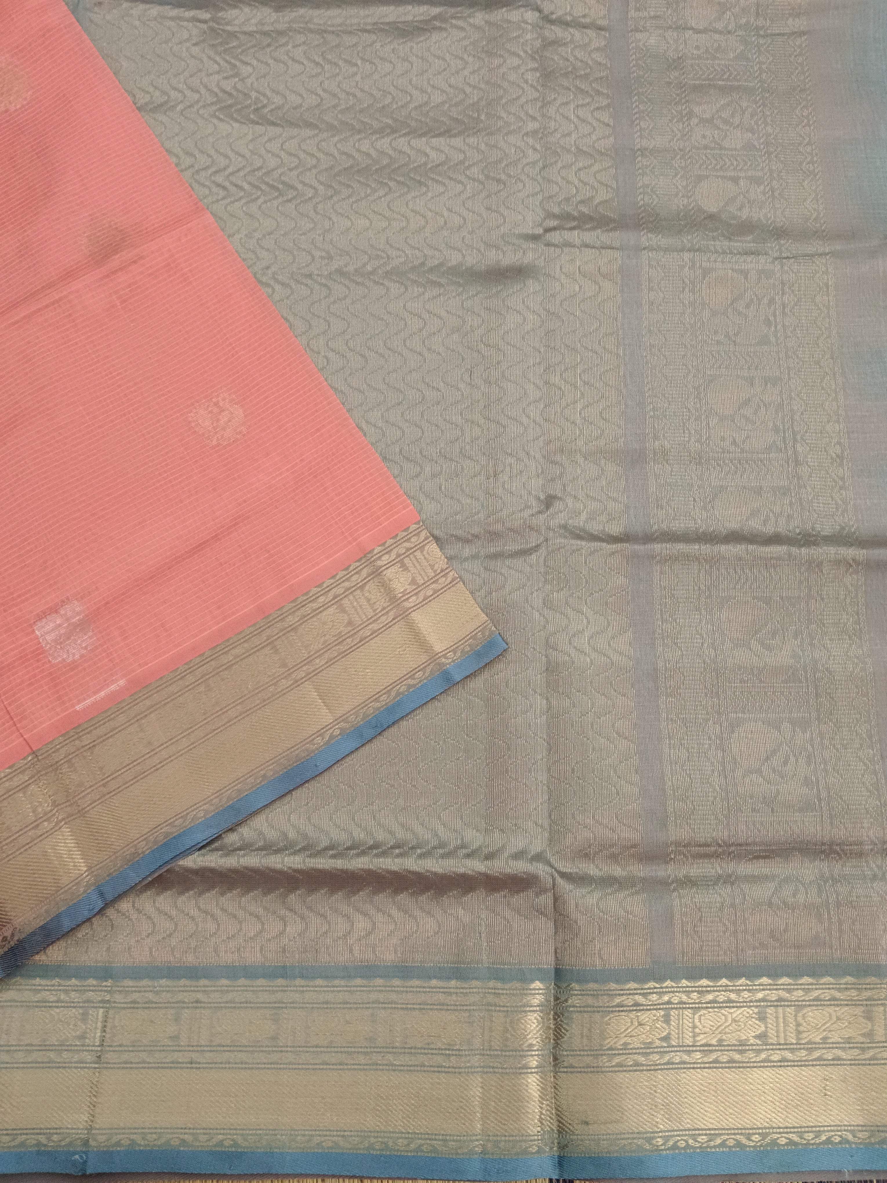 Handloom Kanchi Silk Cotton - Butta-Pastel orange- HSC42