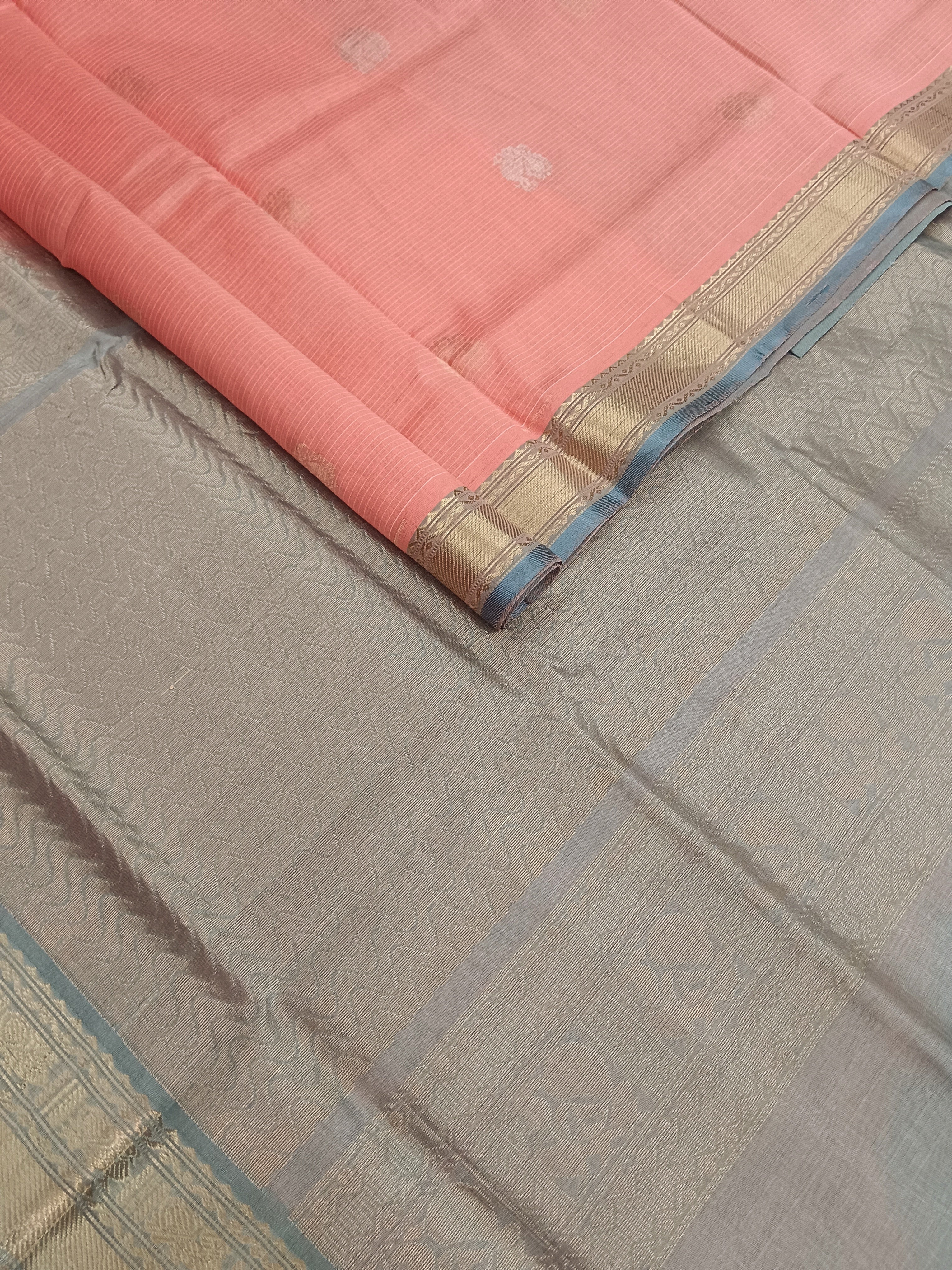 Handloom Kanchi Silk Cotton - Butta-Pastel orange- HSC42