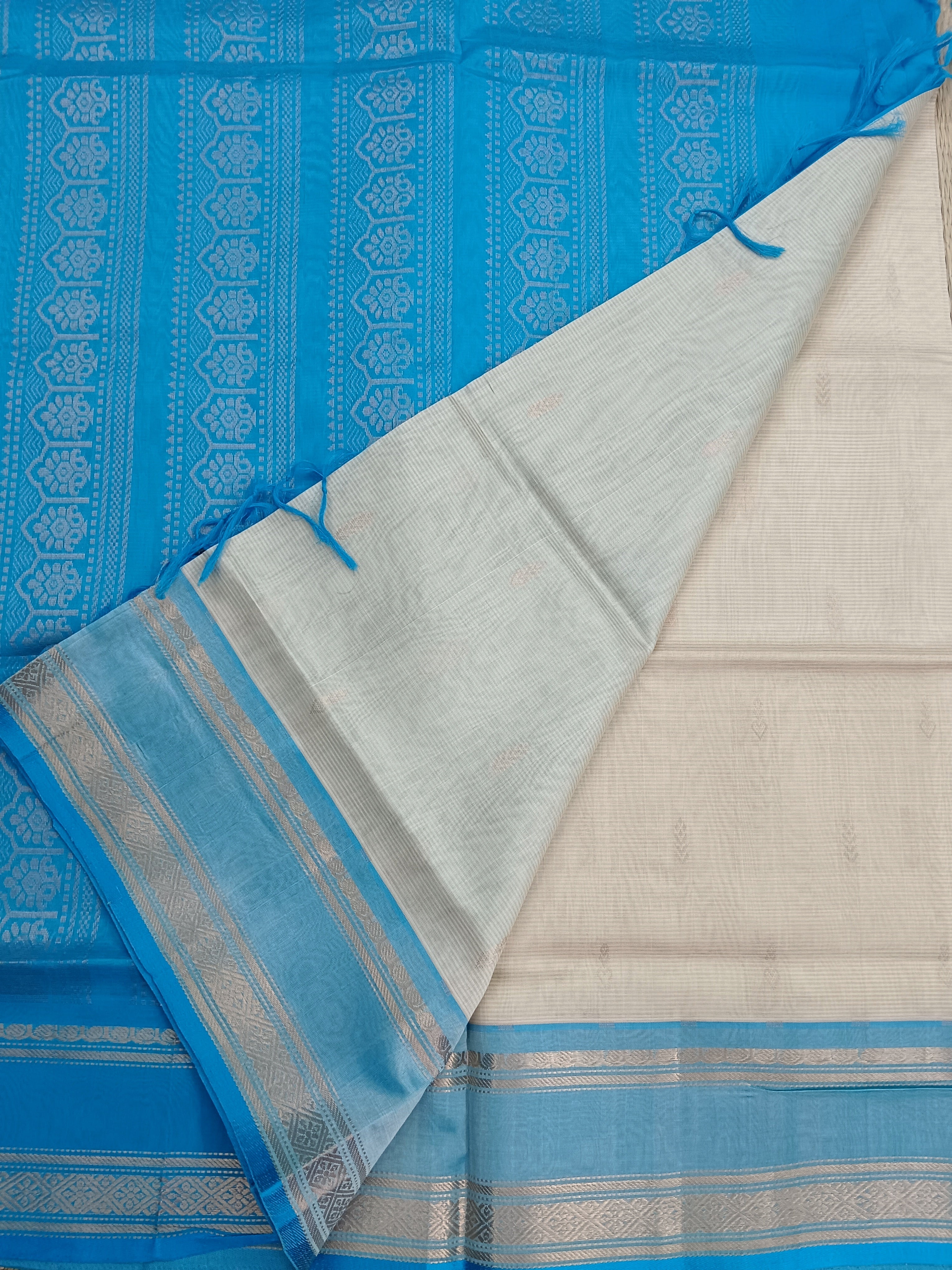 Handloom Kanchi Silk Cotton - Butta-Half white- HSC41