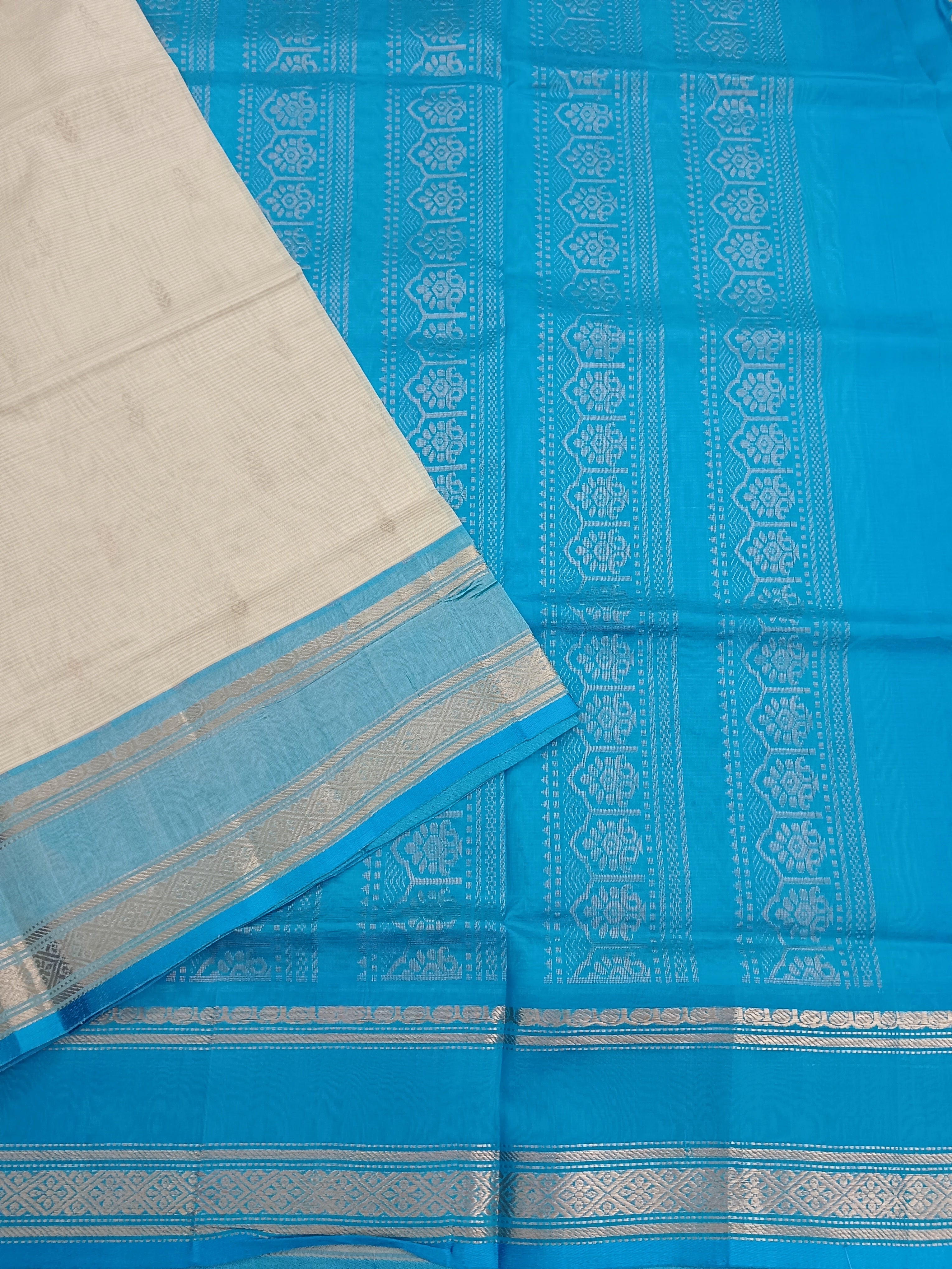 Handloom Kanchi Silk Cotton - Butta-Half white- HSC41