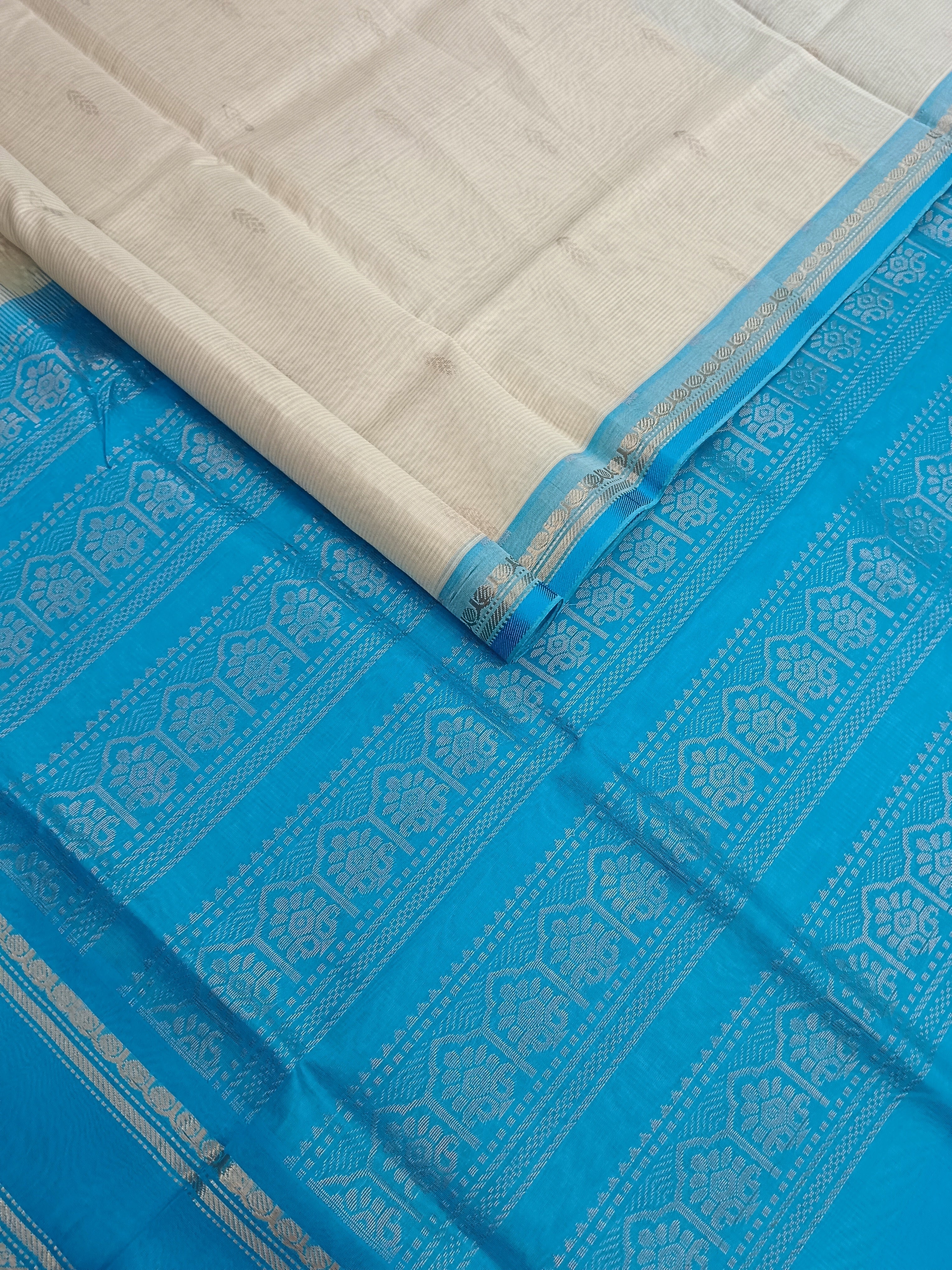 Handloom Kanchi Silk Cotton - Butta-Half white- HSC41