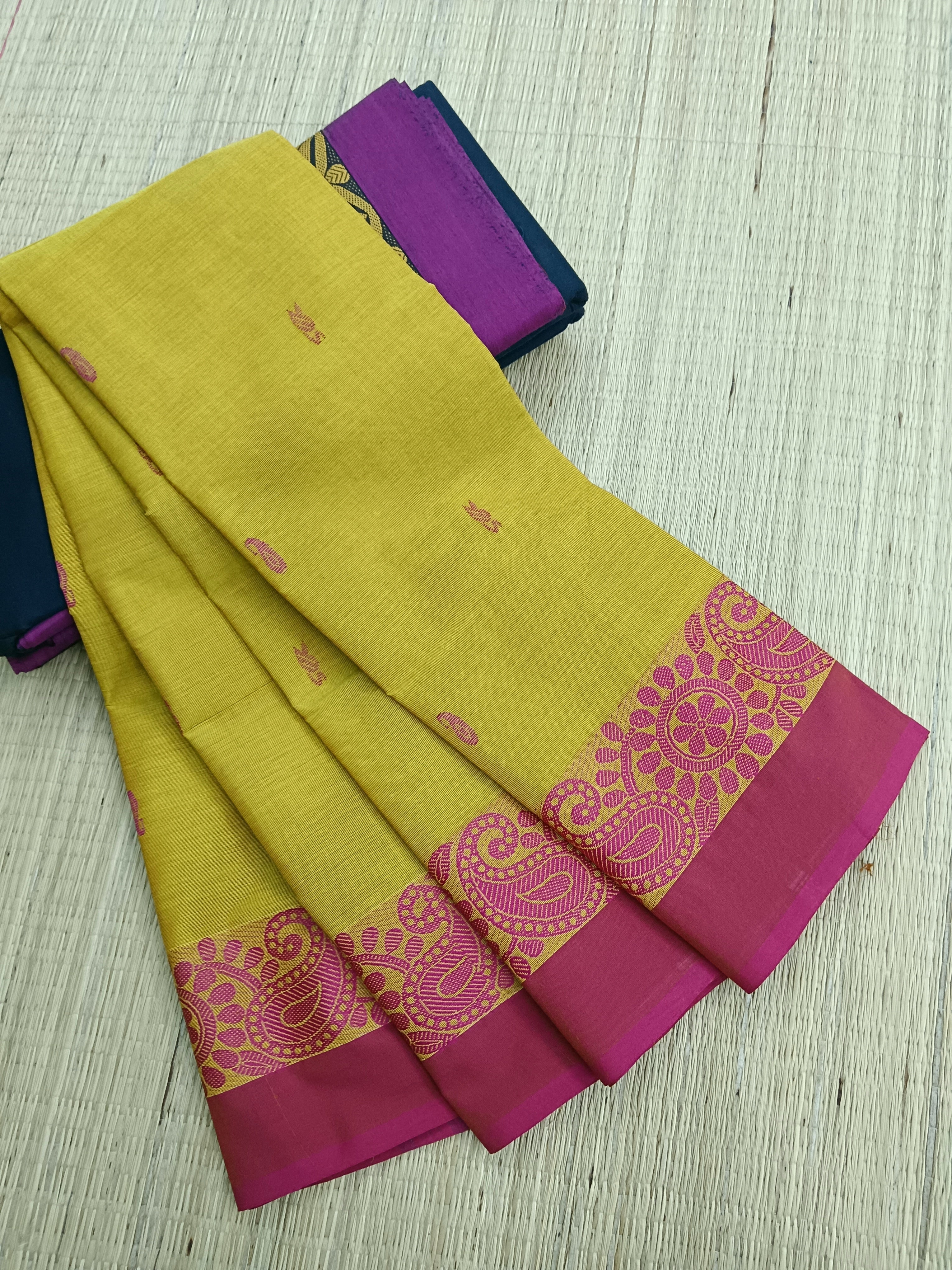 Chettinad Cotton - Office Wear - Mustard Mixed Green Dual Tone- CCOW49