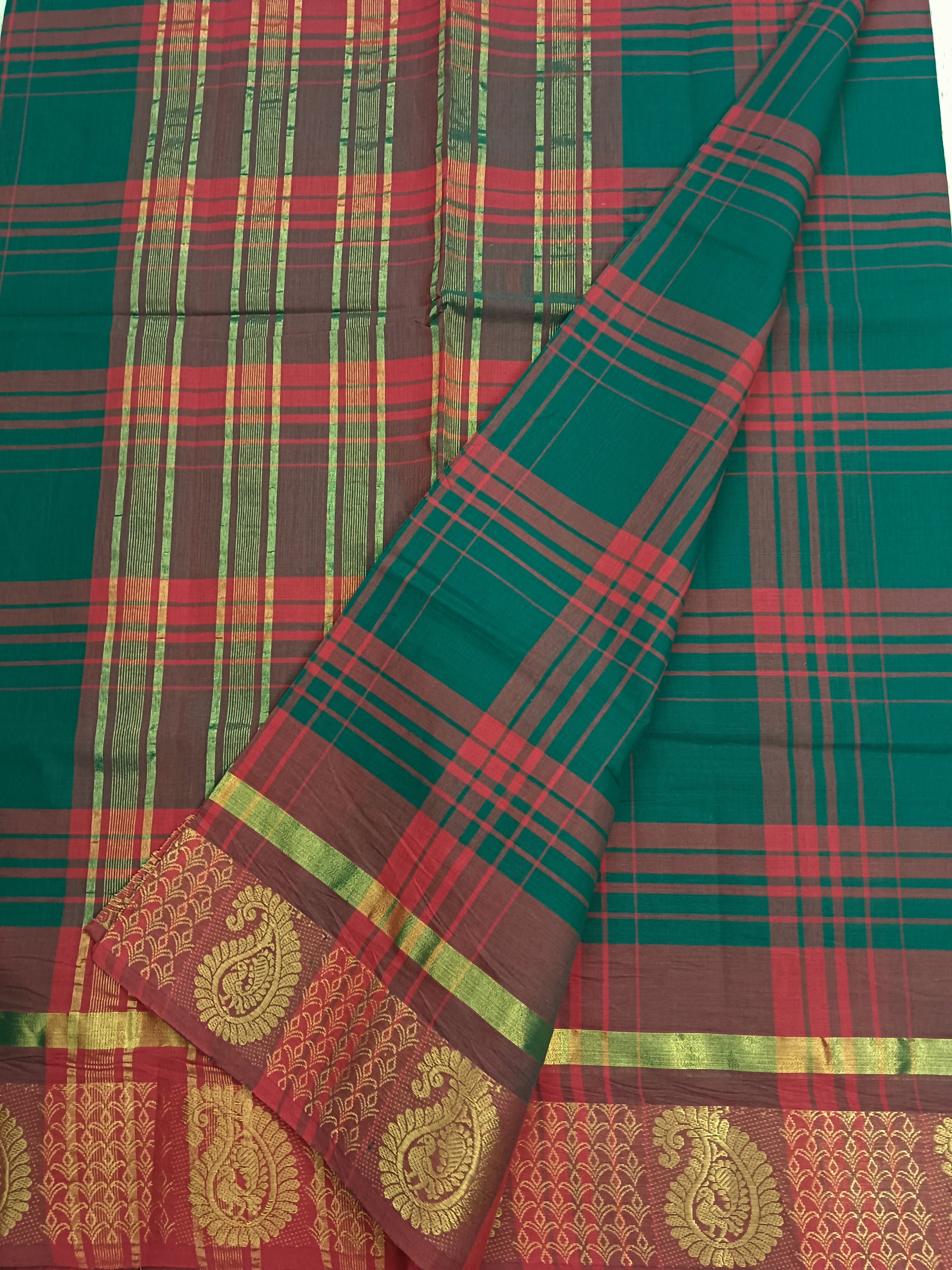 Kandangi Checks- Green with Red- KC35