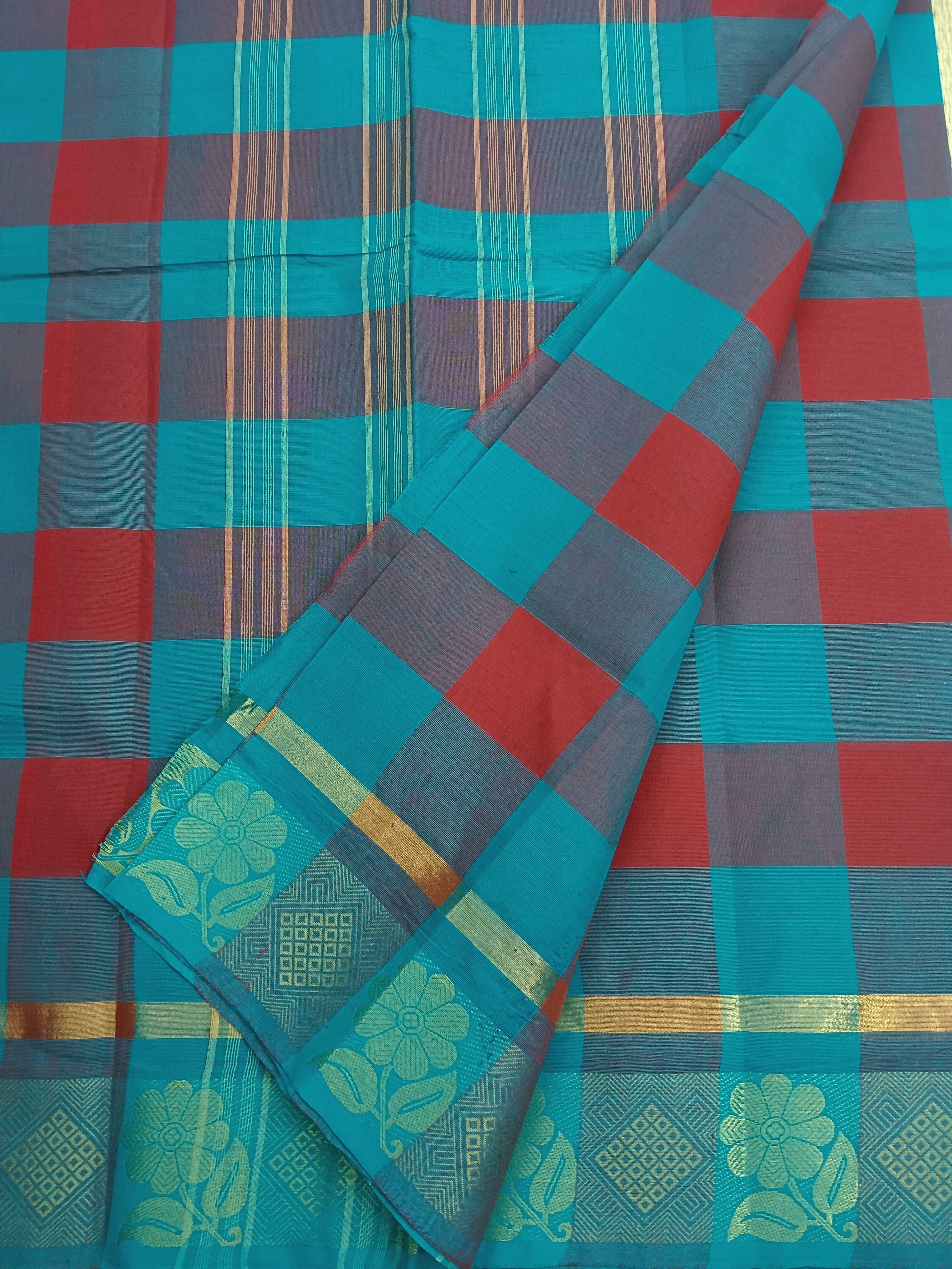Kandangi Checks- Red with Rama Blue- KC32