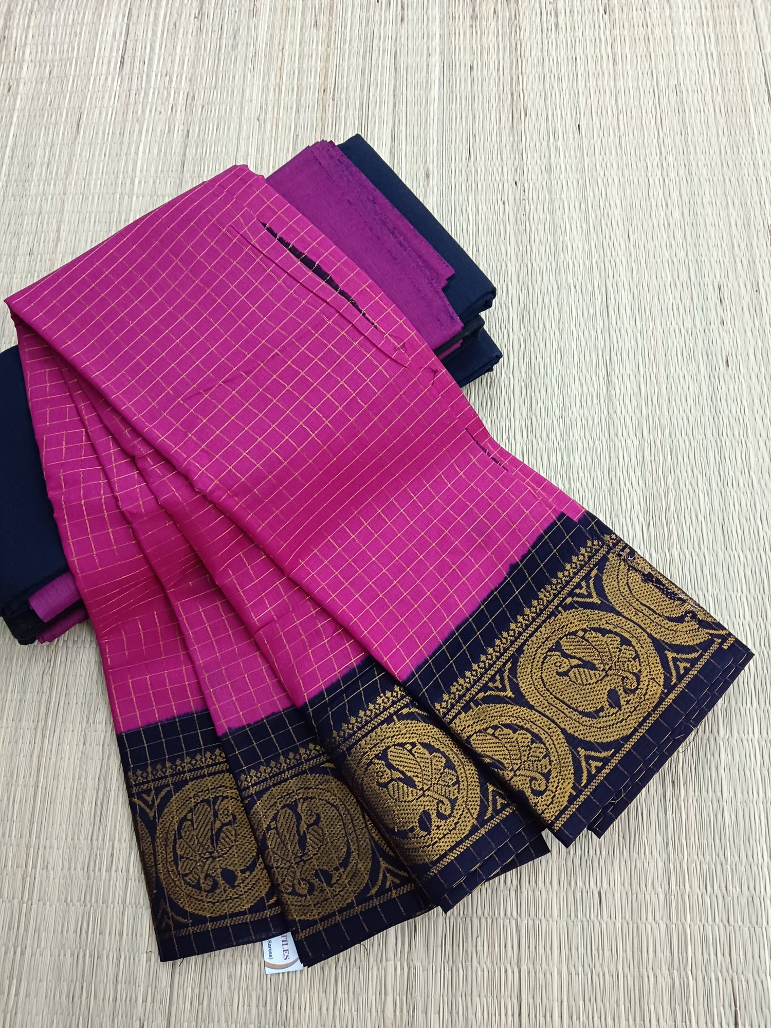 Madurai Sungudi Cotton -  Pink- MS41