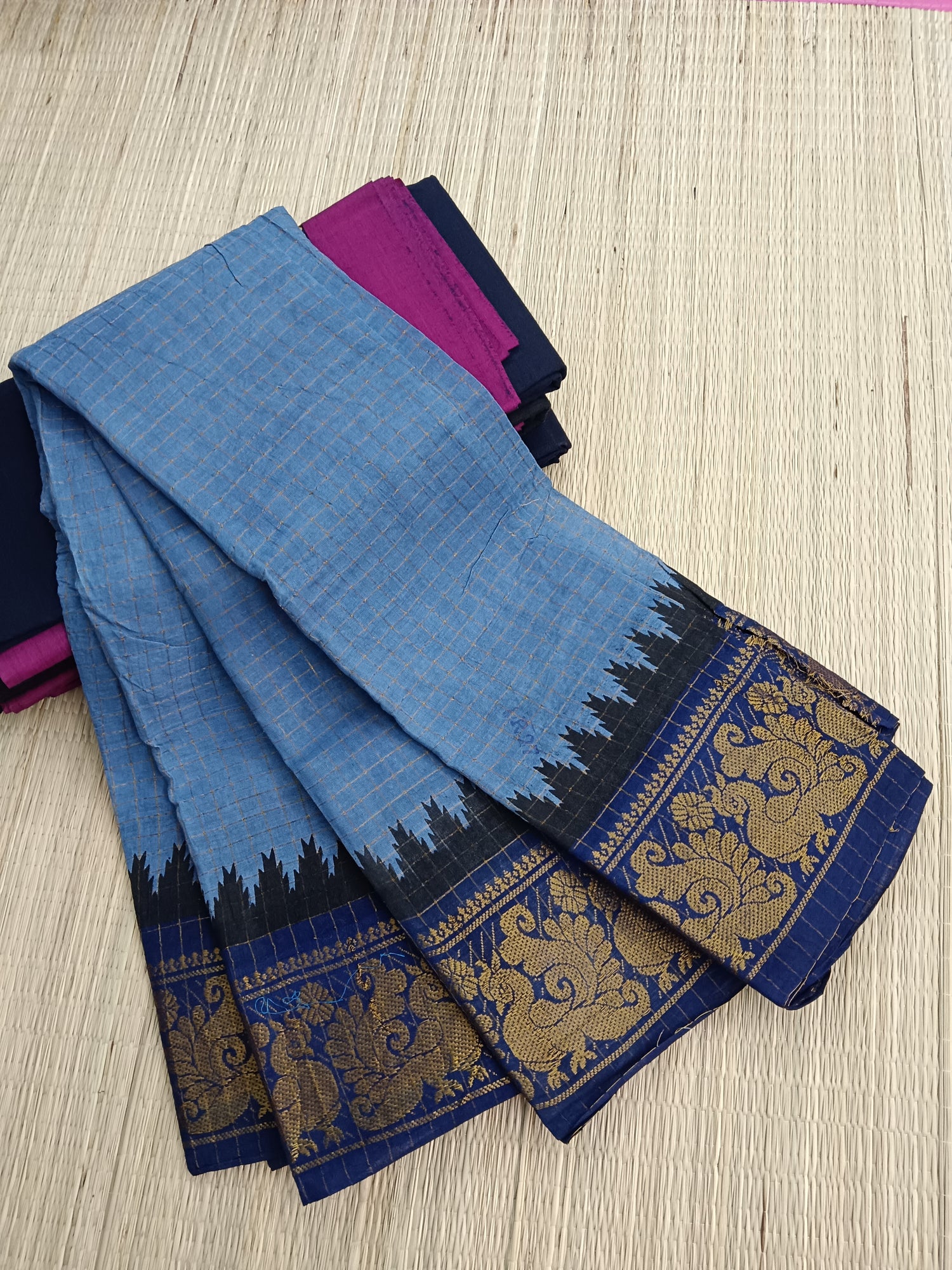Madurai Sungudi Cotton -  Bluish grey- MS40
